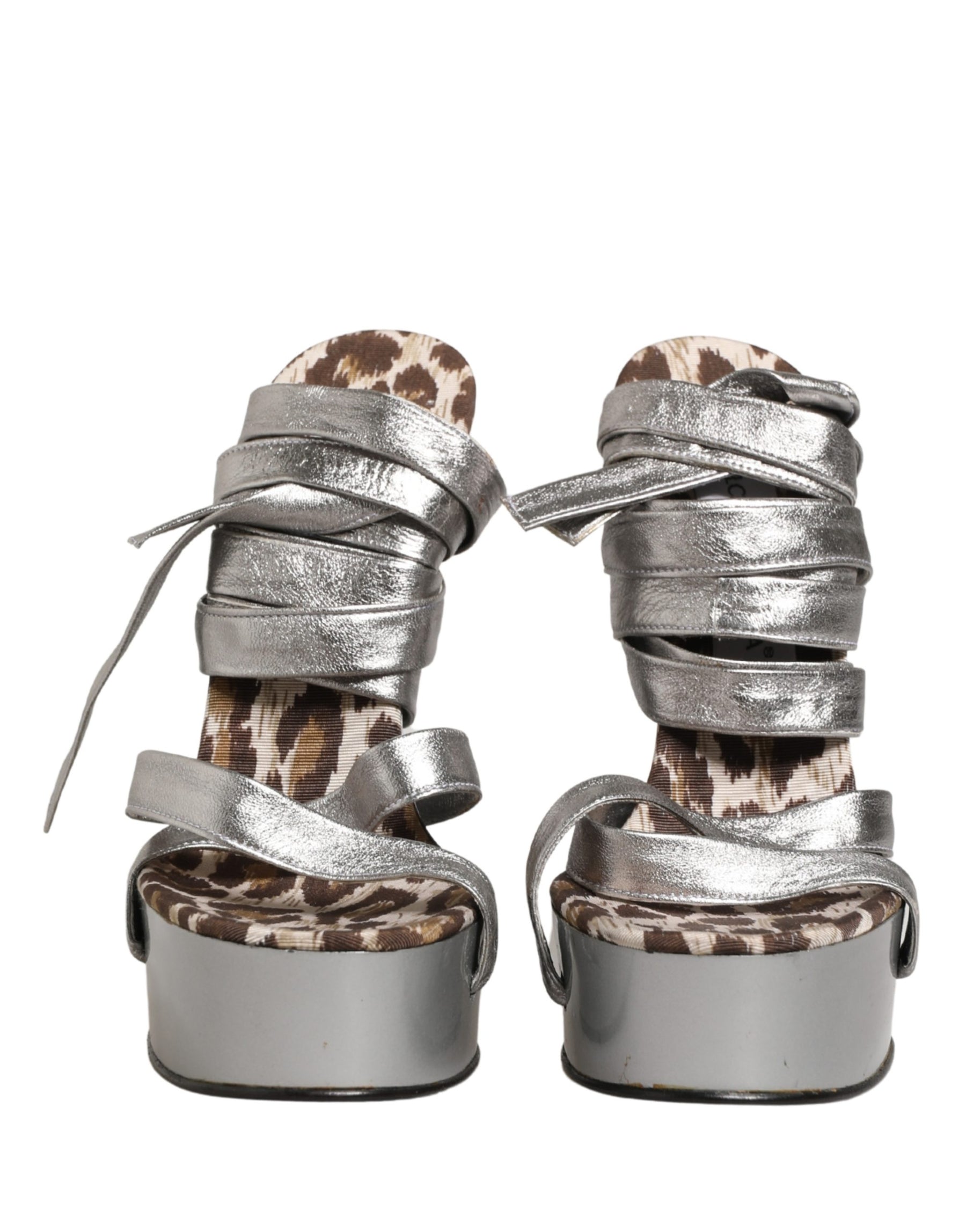 Dolce & Gabbana Silver Leather Platform Wedge Sandals Shoes | Regal Royce