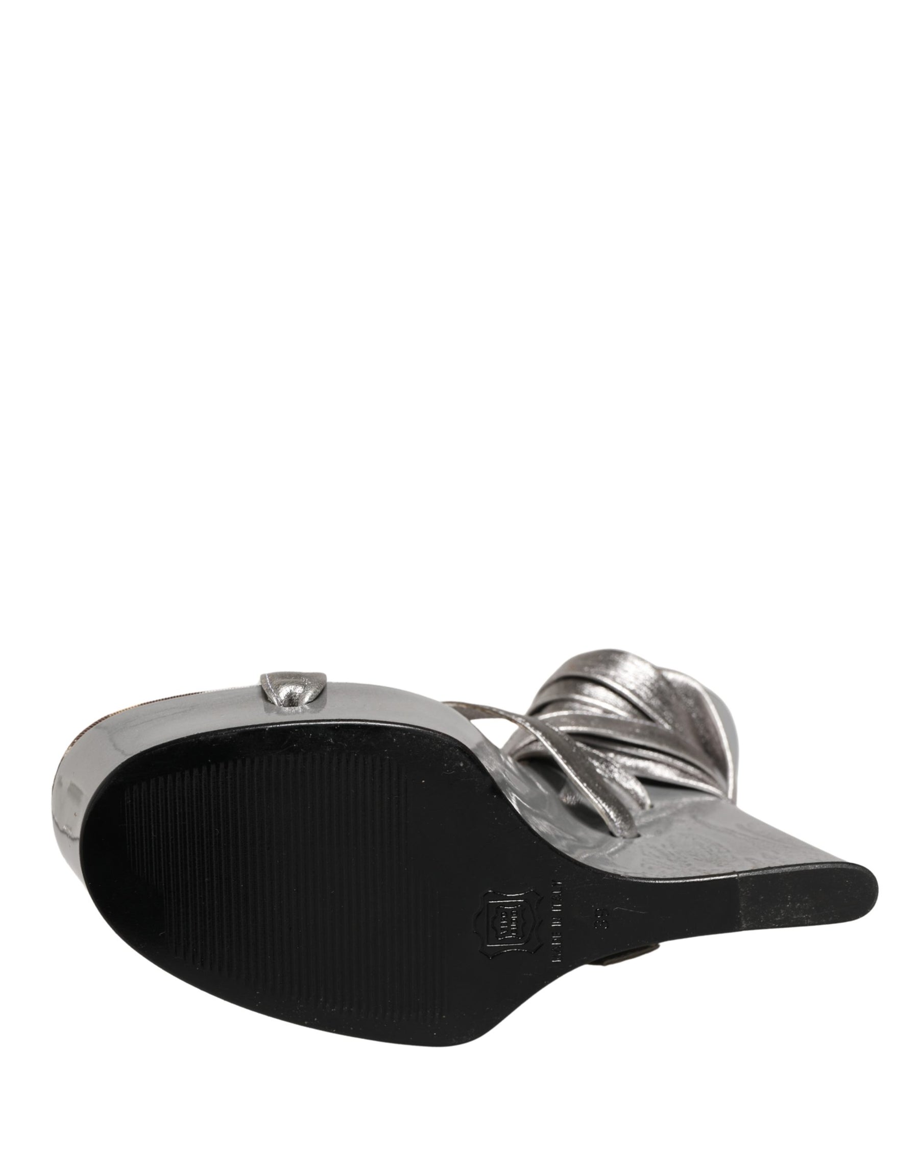 Dolce & Gabbana Silver Leather Platform Wedge Sandals Shoes | Regal Royce