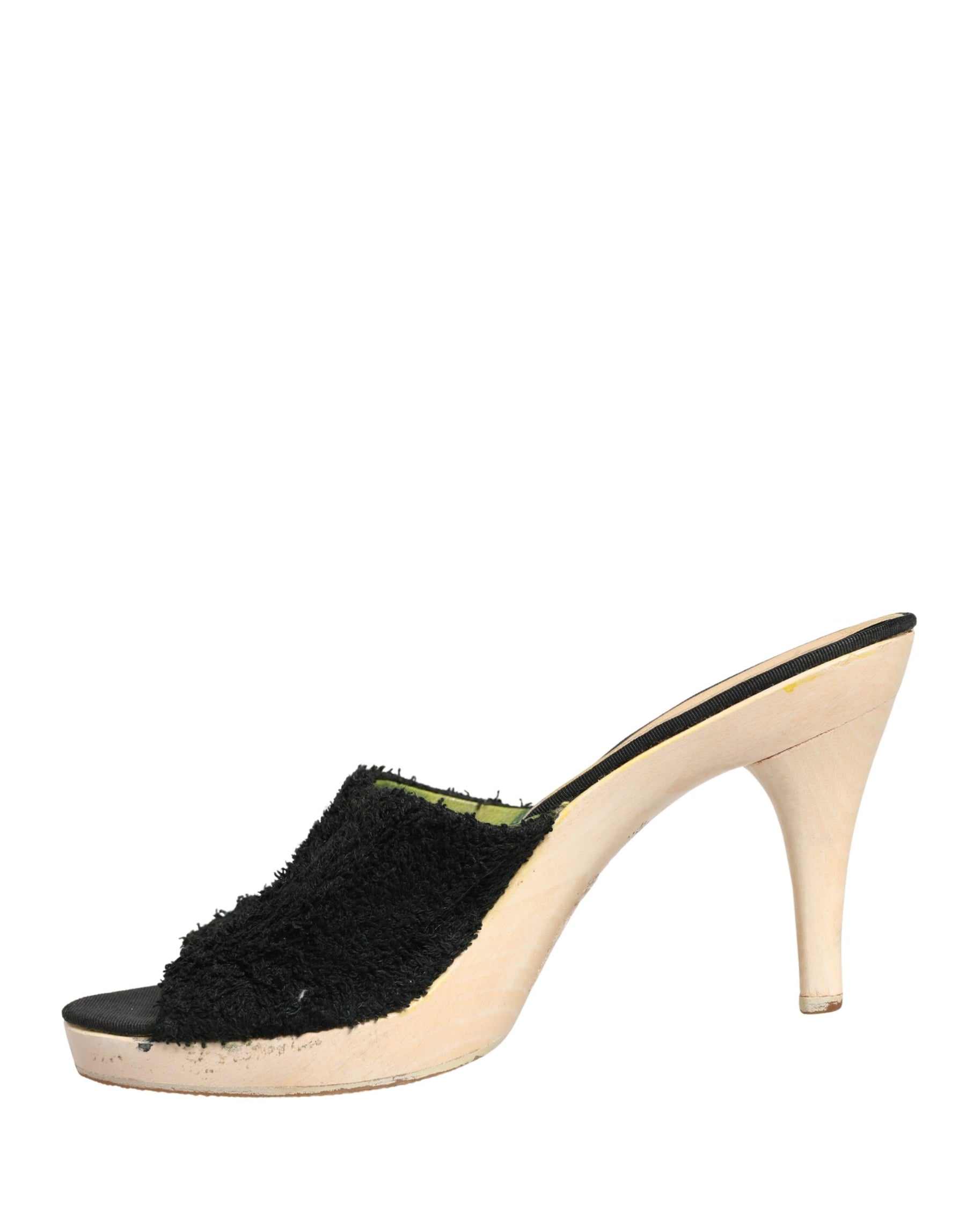 Dolce & Gabbana Black Fabric Fur Mule Wood Platform Heel Shoes | Regal Royce