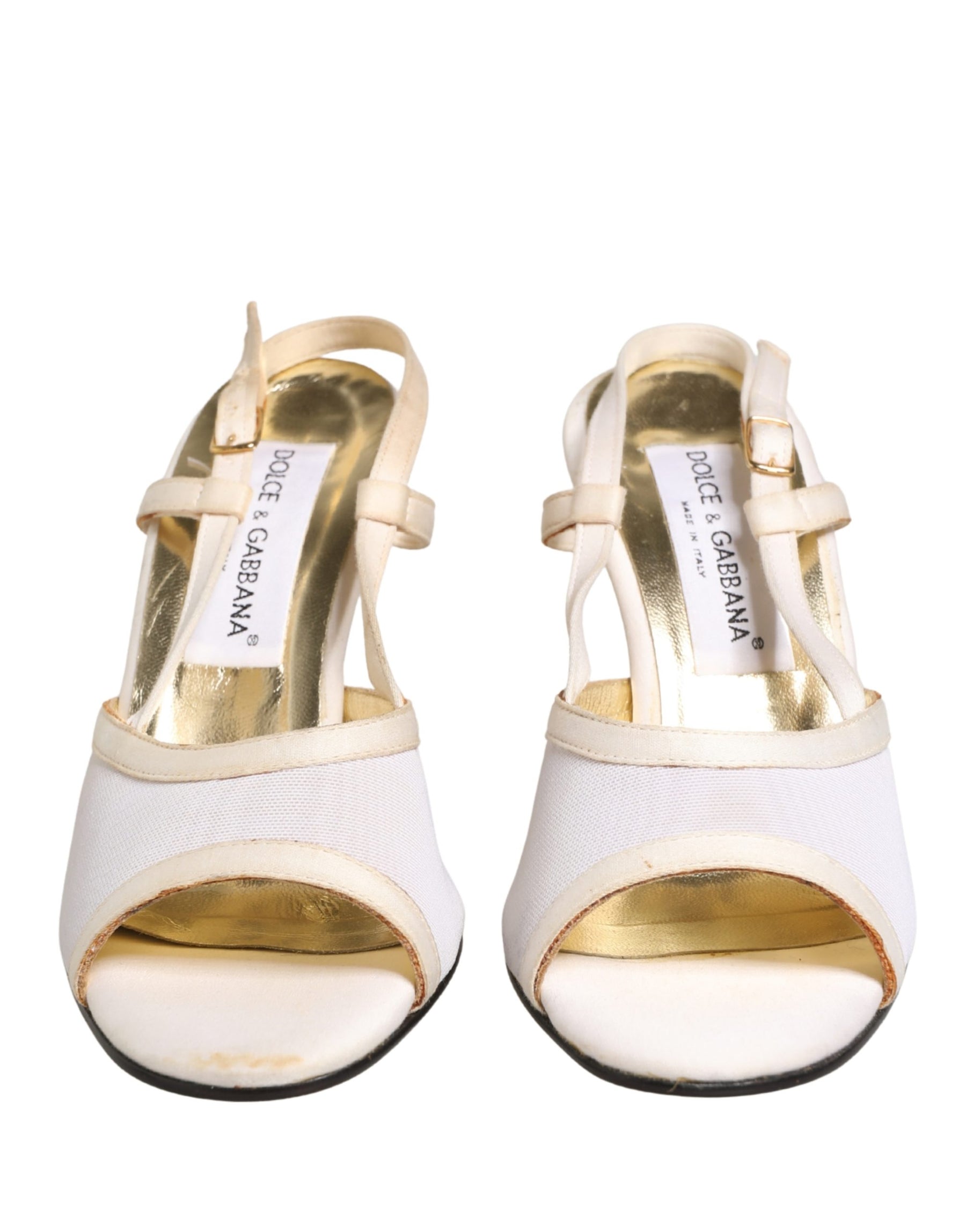 Dolce & Gabbana White Satin Slingback Heels Pumps Shoes | Regal Royce