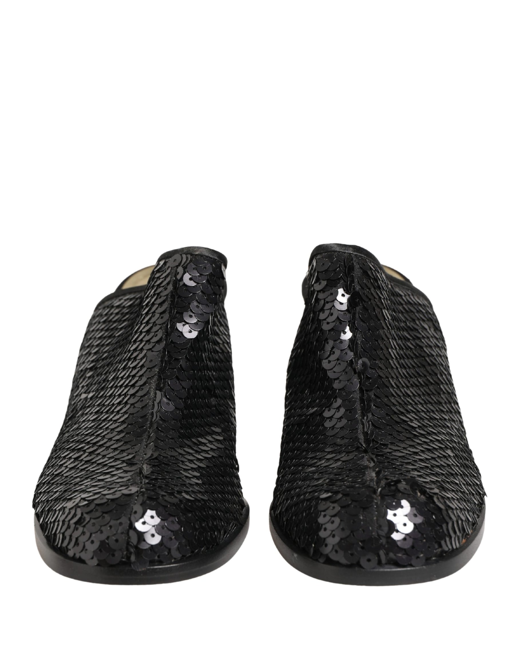 Dolce & Gabbana Black Sequined Mules Shoes | Regal Royce