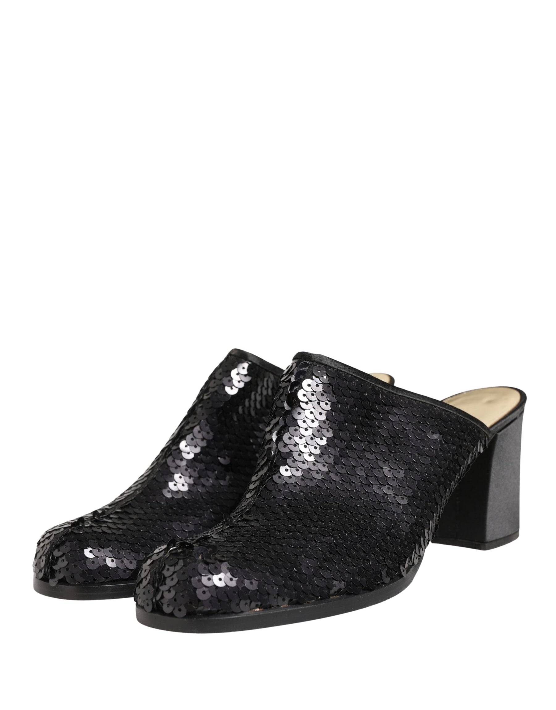Dolce & Gabbana Black Sequined Mules Shoes | Regal Royce