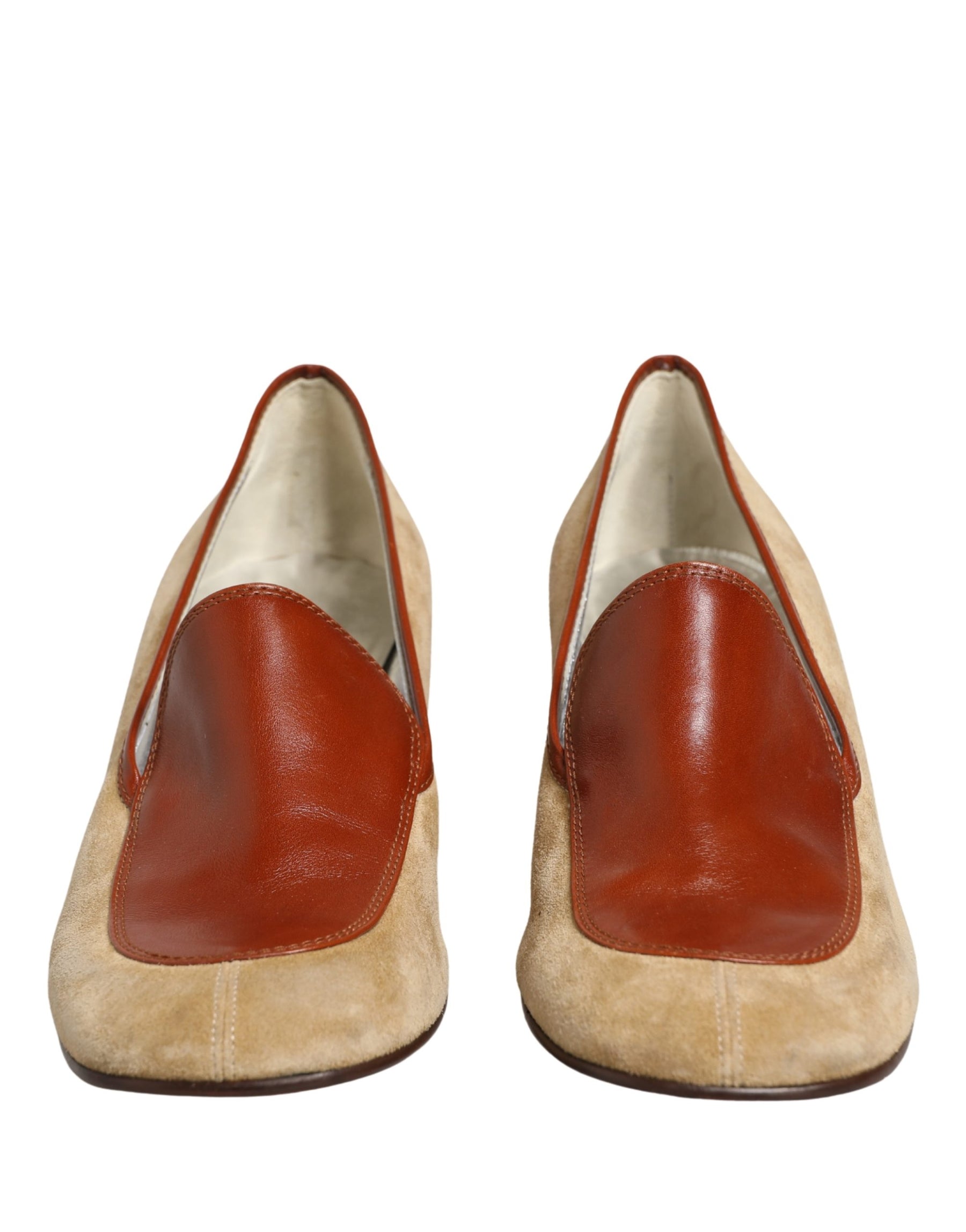 Dolce & Gabbana Beige Leather Suede Block Heel Loafers Shoes | Regal Royce