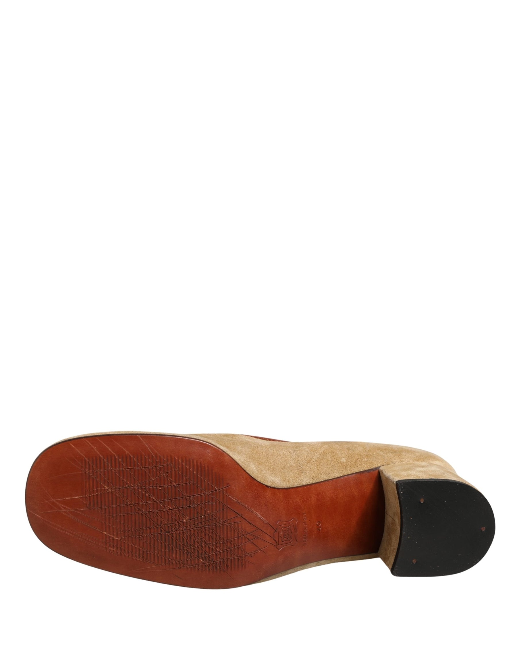 Dolce & Gabbana Beige Leather Suede Block Heel Loafers Shoes | Regal Royce