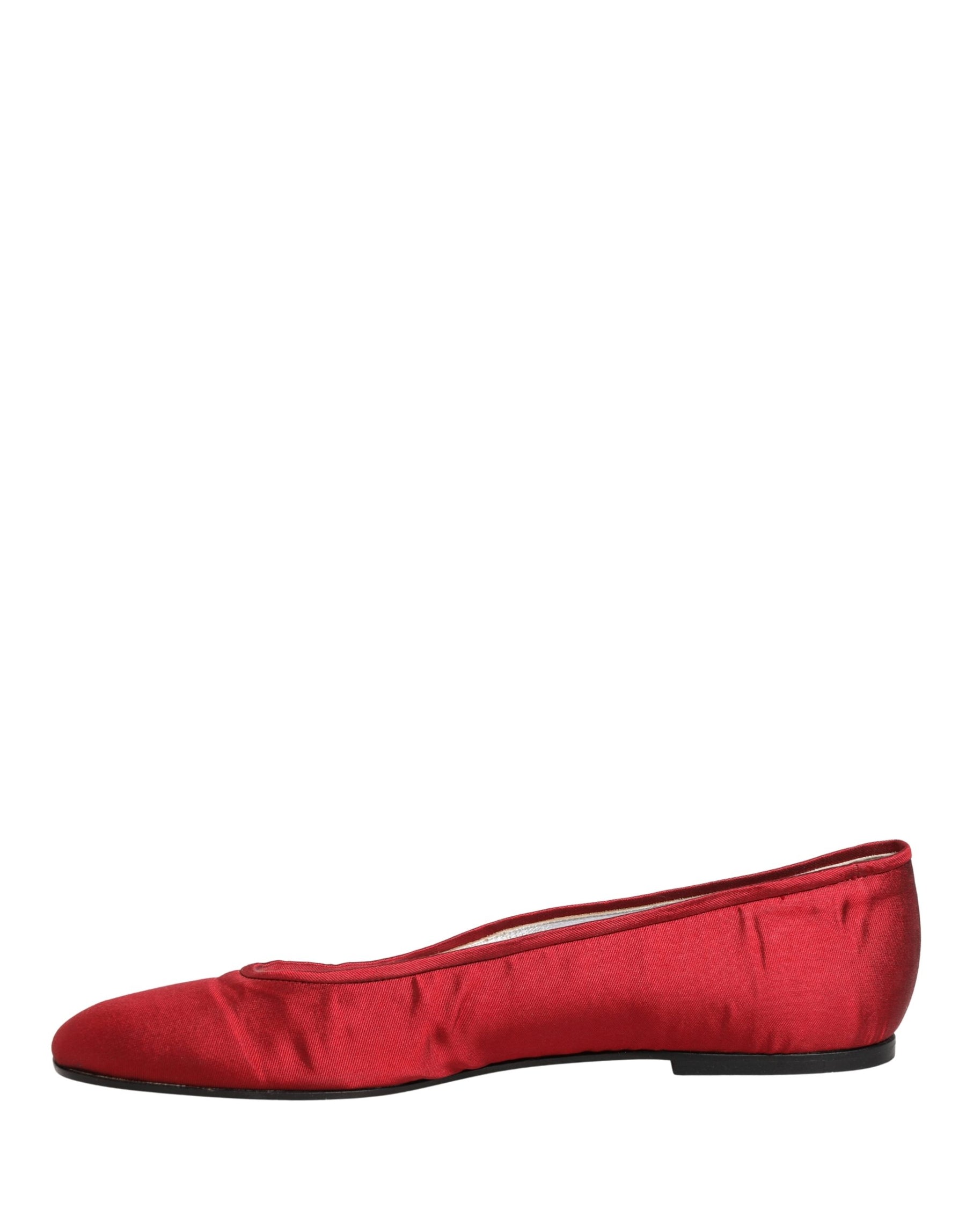 Dolce & Gabbana Red Satin Fabric Ballet Slip On Flats Shoes | Regal Royce