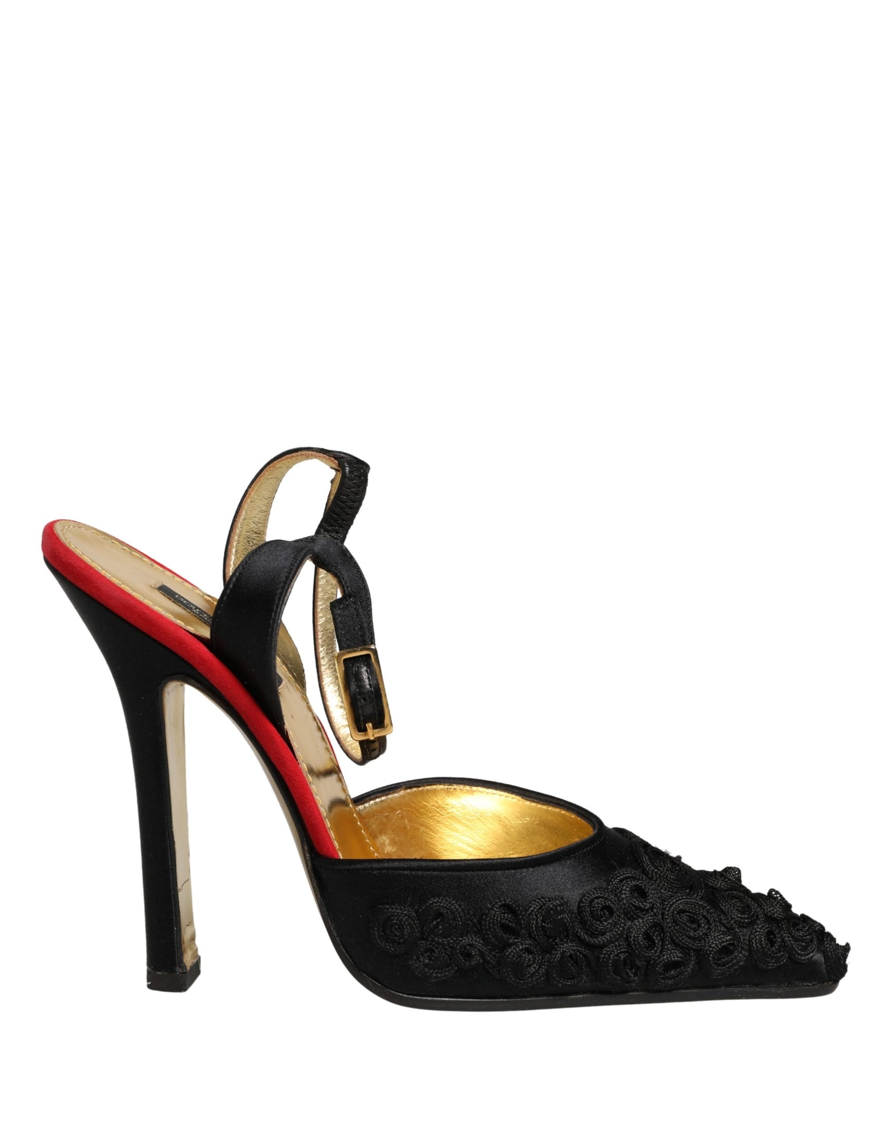 Dolce & Gabbana Black Satin Floral Ankle Strap Sandals Shoes | Regal Royce