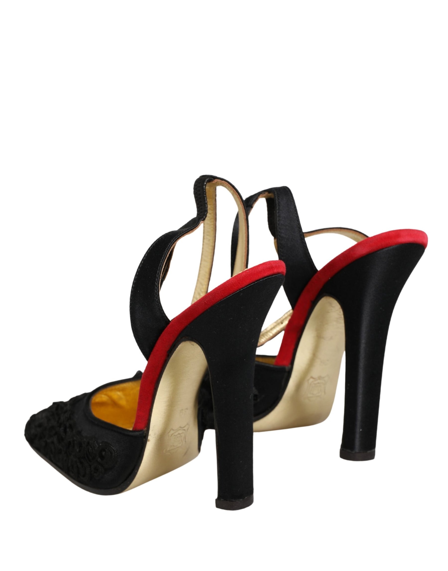 Dolce & Gabbana Black Satin Floral Ankle Strap Sandals Shoes | Regal Royce