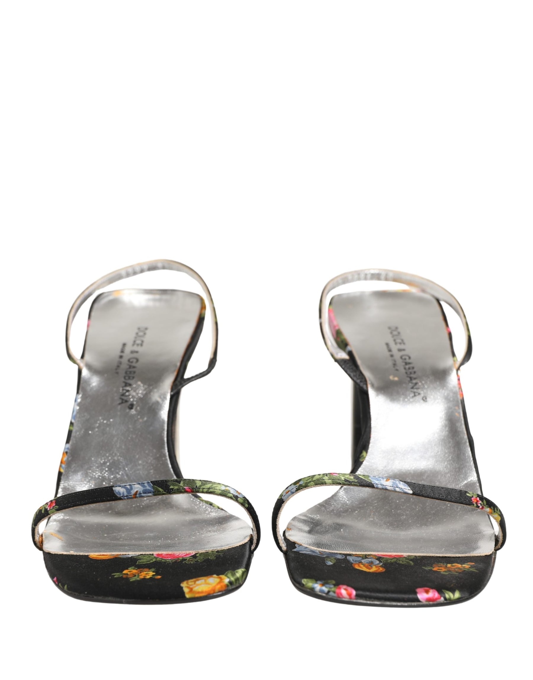 Dolce & Gabbana Black Silver Floral Block Heels Sandals Shoes | Regal Royce