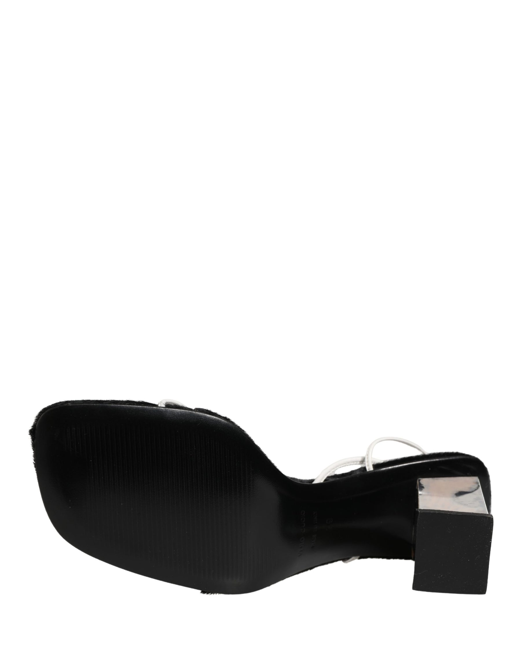 Dolce & Gabbana Silver Black Leather Block Heels Sandals Shoes | Regal Royce