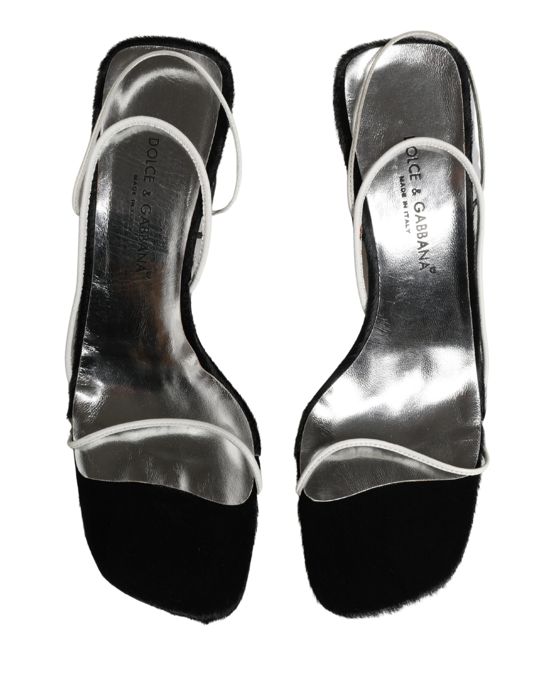 Dolce & Gabbana Silver Black Leather Block Heels Sandals Shoes | Regal Royce