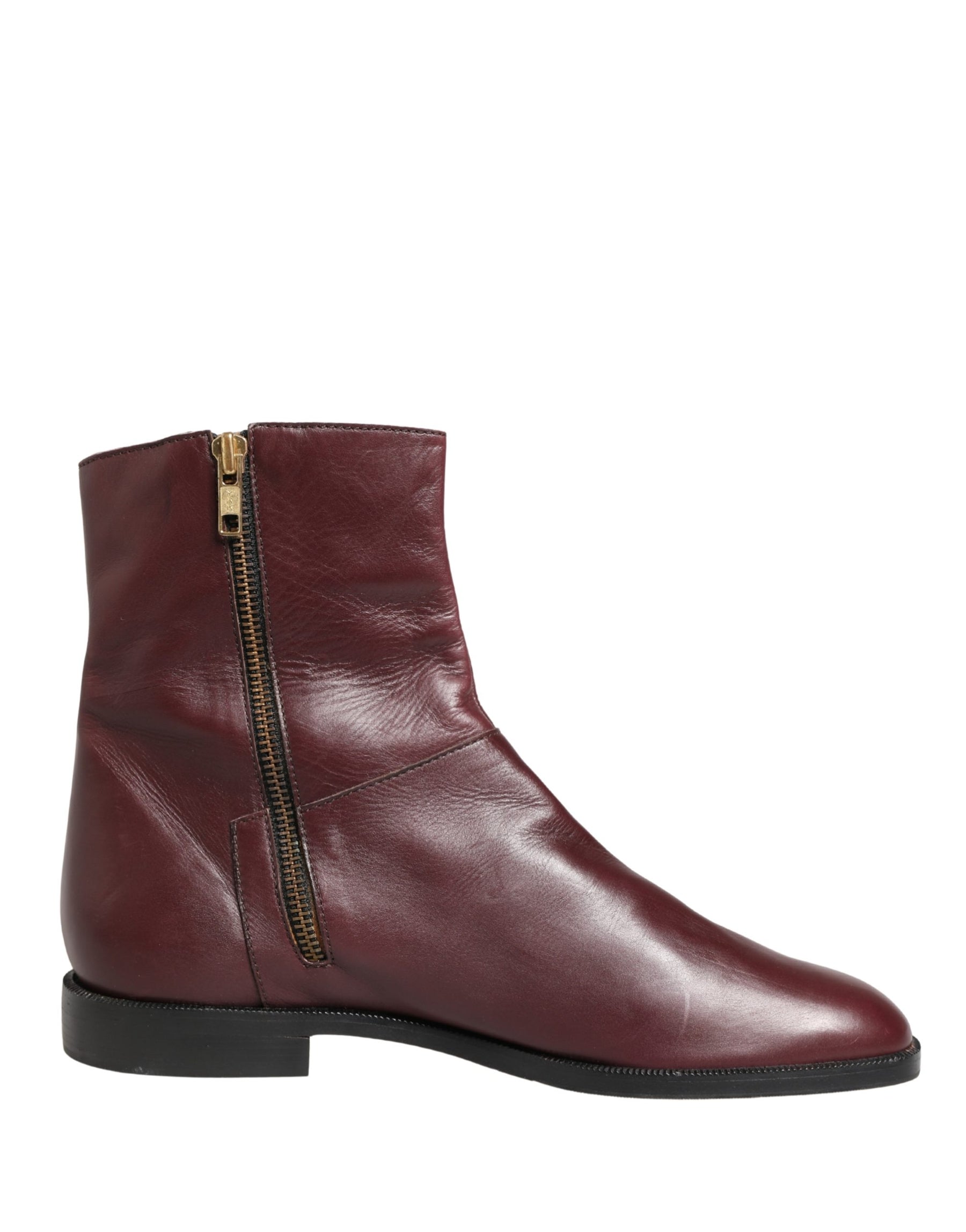 Dolce & Gabbana Maroon Leather Flats Biker Ankle Boots Shoes | Regal Royce
