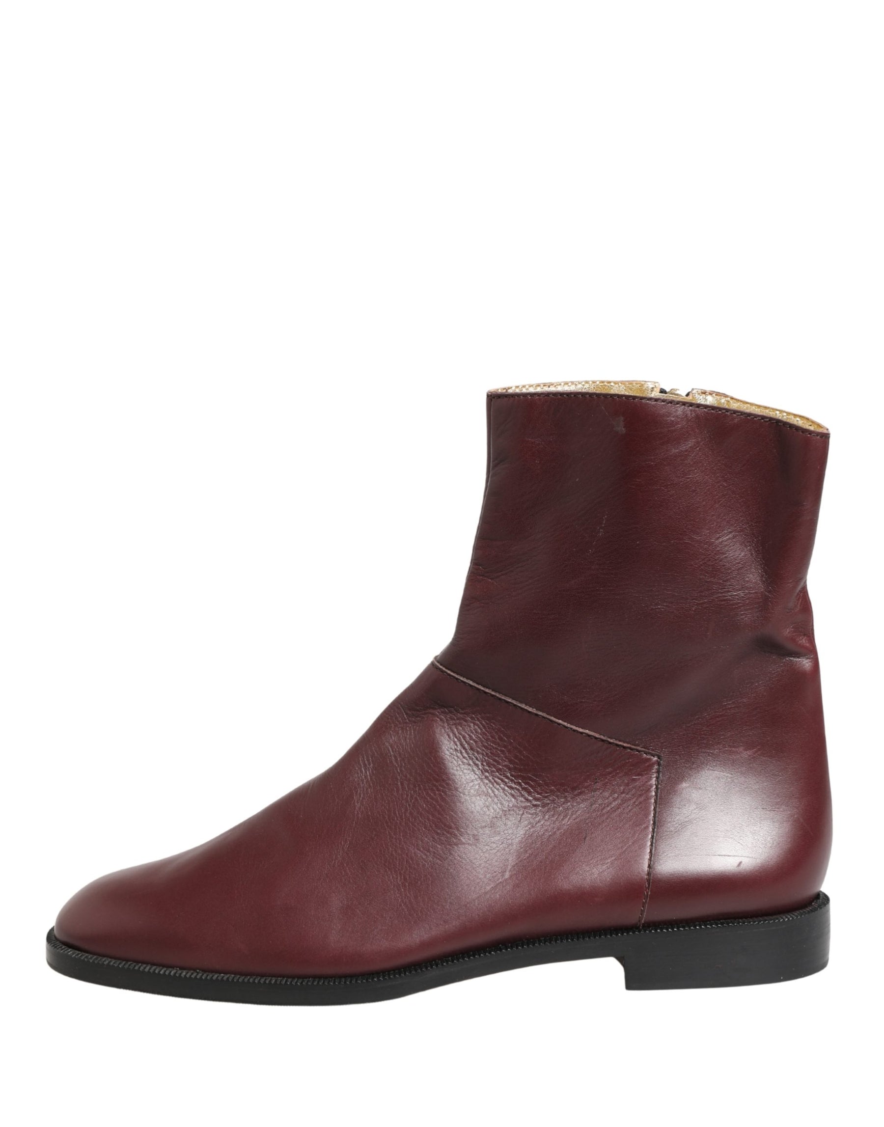 Dolce & Gabbana Maroon Leather Flats Biker Ankle Boots Shoes | Regal Royce