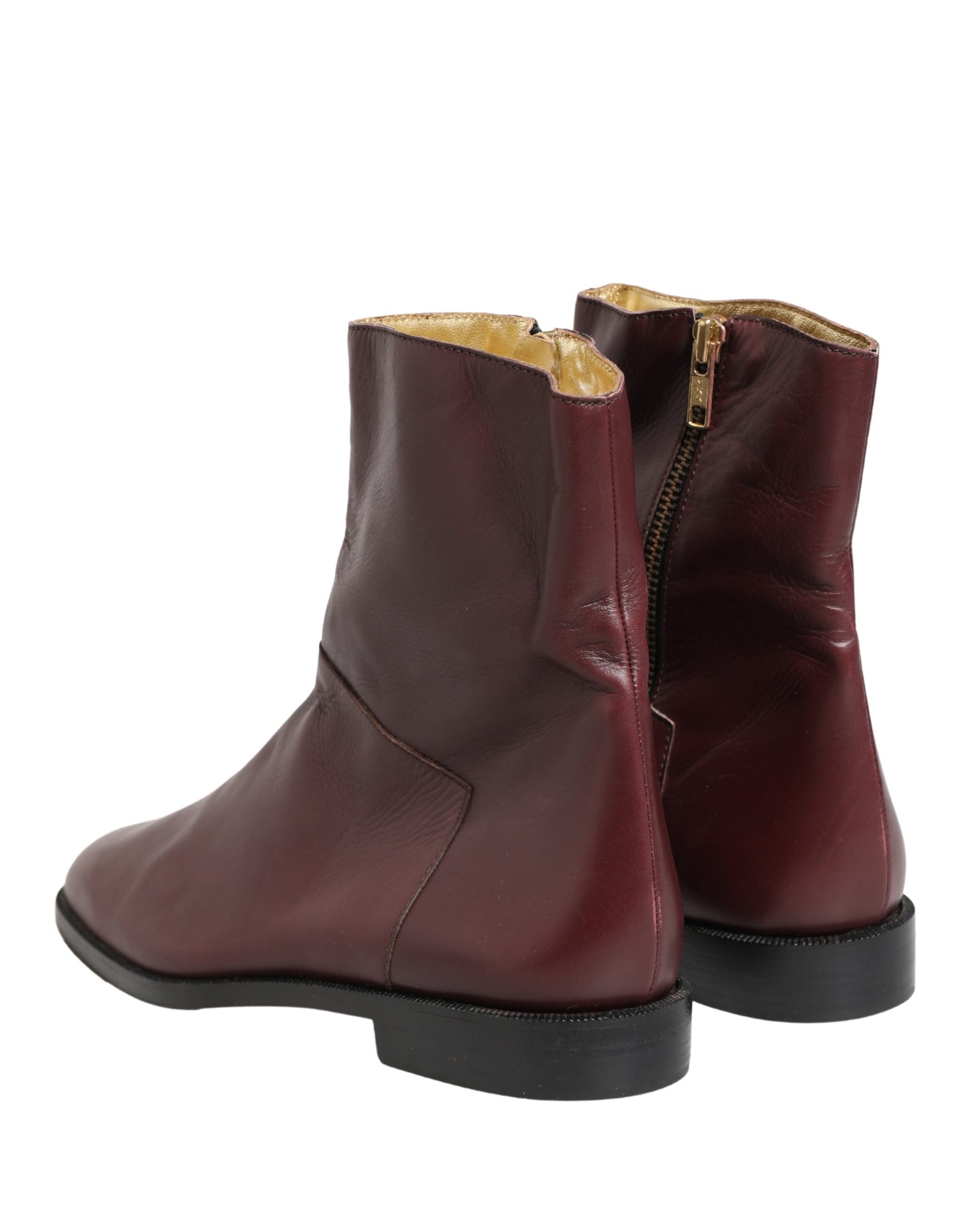 Dolce & Gabbana Maroon Leather Flats Biker Ankle Boots Shoes | Regal Royce