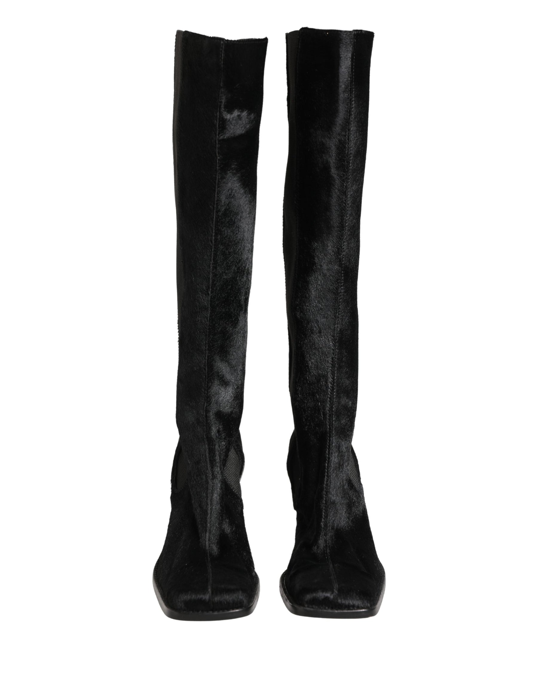 Dolce & Gabbana Black Suede Leather Knee High Boots Shoes | Regal Royce