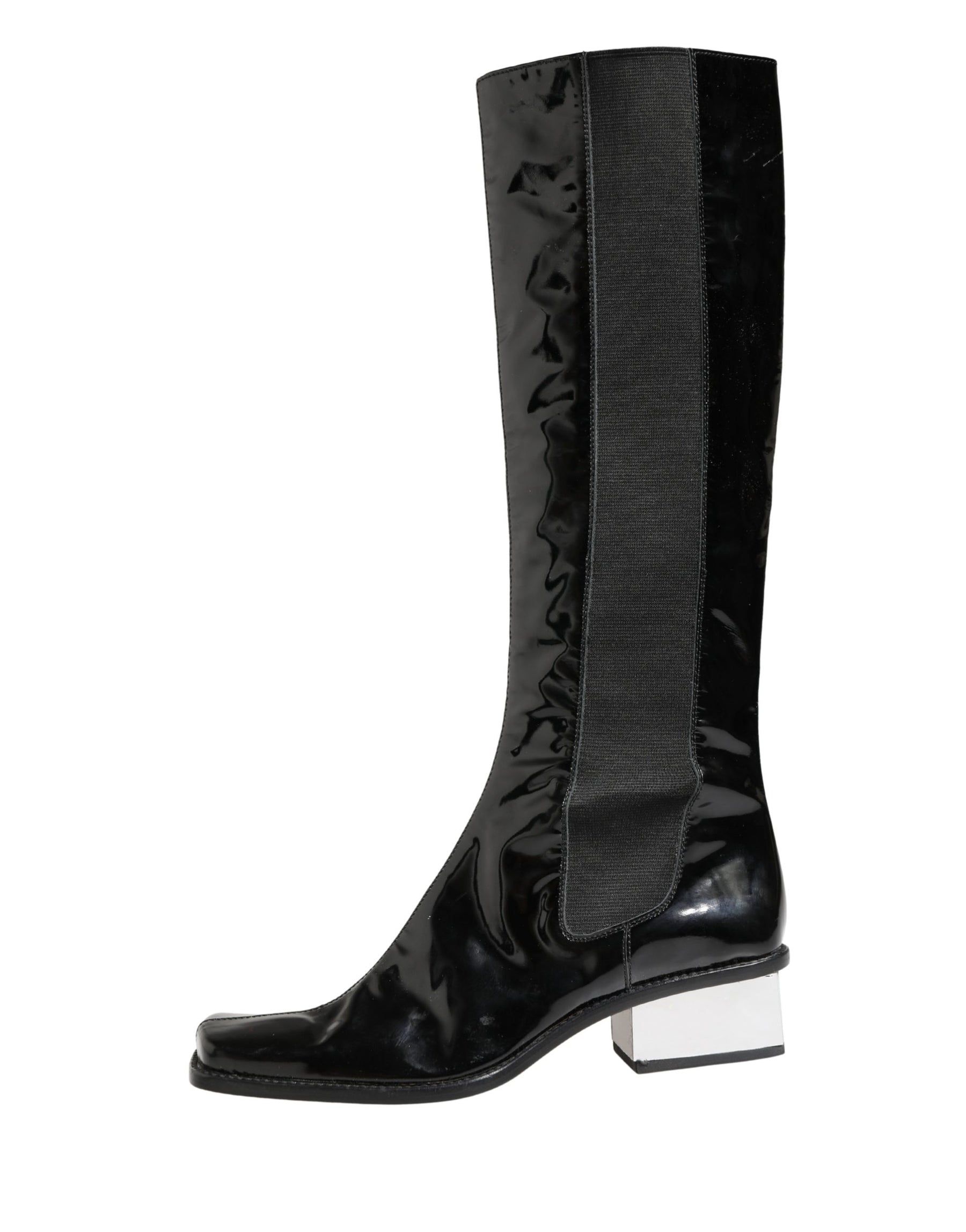 Dolce & Gabbana Black Patent Leather Knee High Boots Shoes | Regal Royce