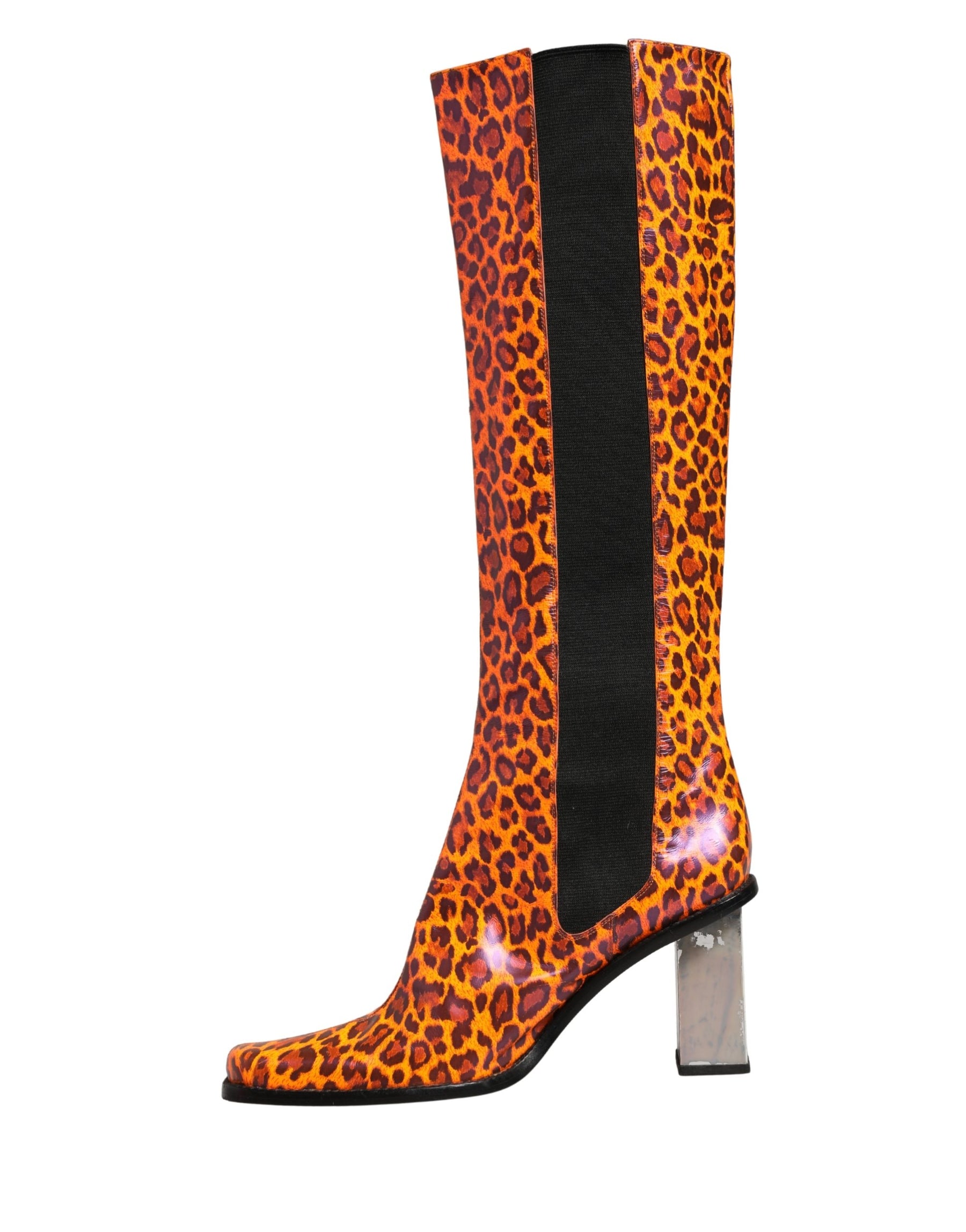Dolce & Gabbana Brown Leopard Leather Knee High Boots Shoes | Regal Royce