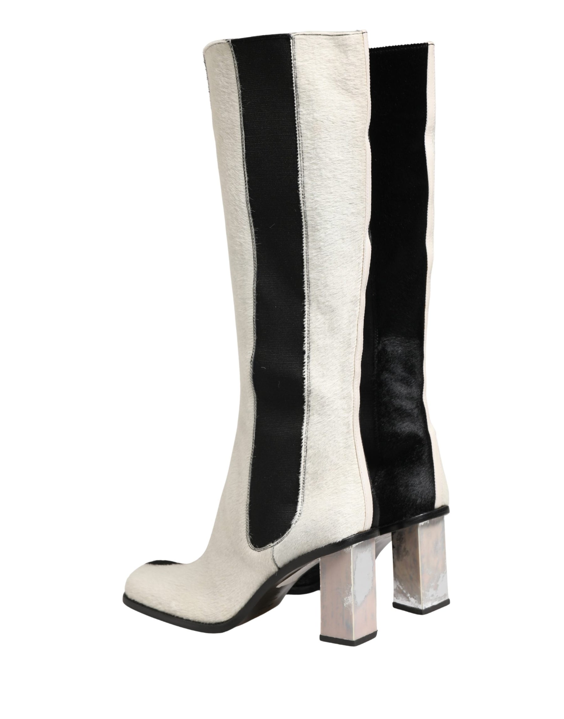 Dolce & Gabbana White Black Leather Knee High Boots Shoes | Regal Royce