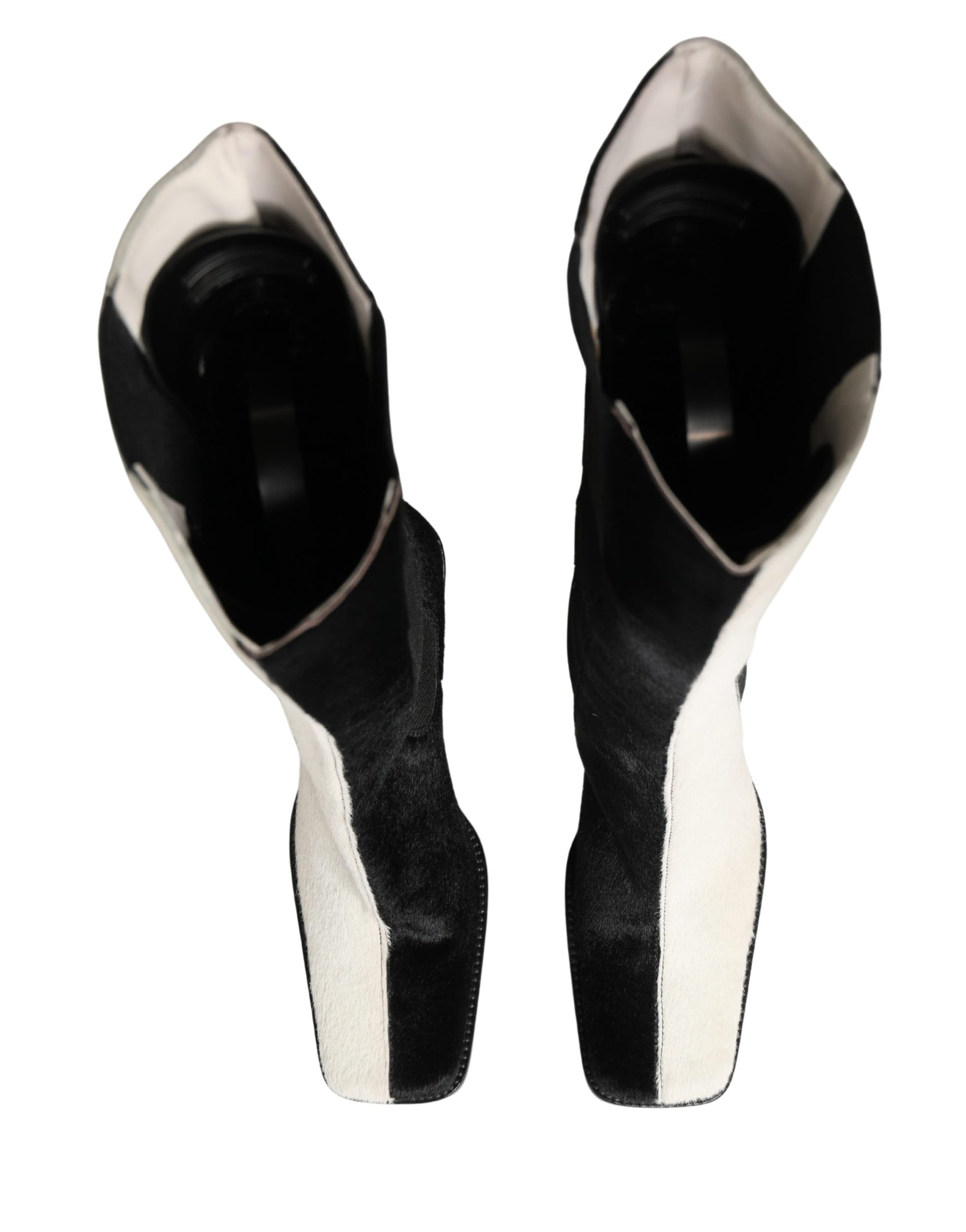 Dolce & Gabbana White Black Leather Knee High Boots Shoes | Regal Royce