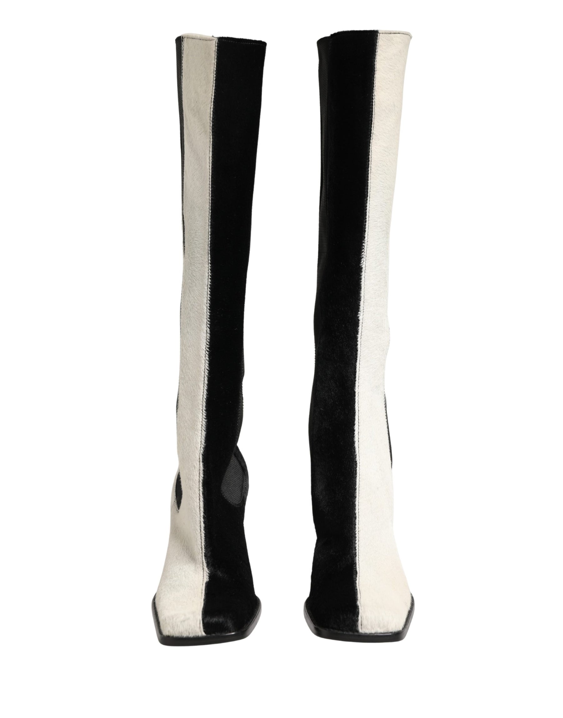 Dolce & Gabbana White Black Leather Knee High Boots Shoes | Regal Royce