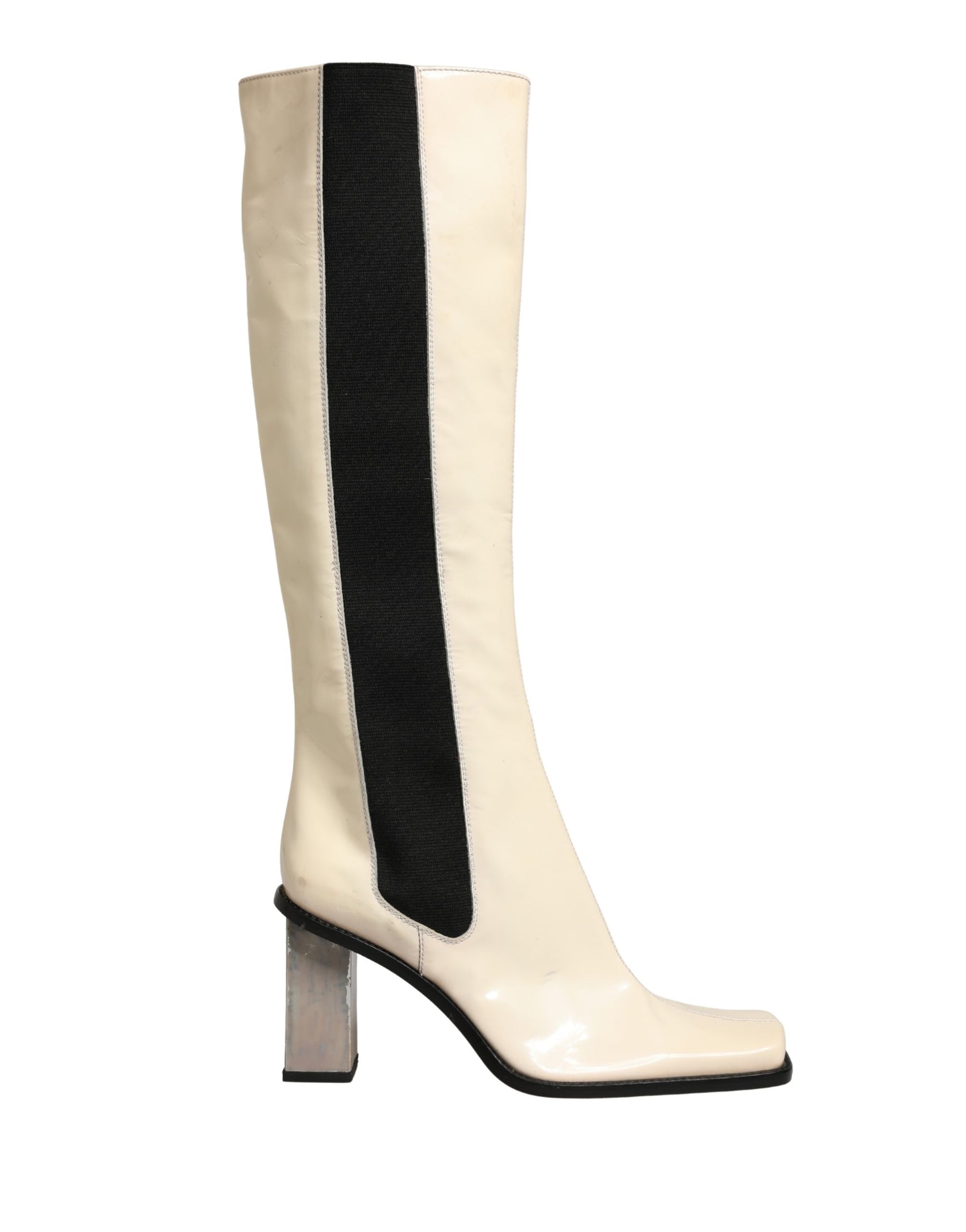 Dolce & Gabbana White Black Leather Knee High Boots Shoes | Regal Royce