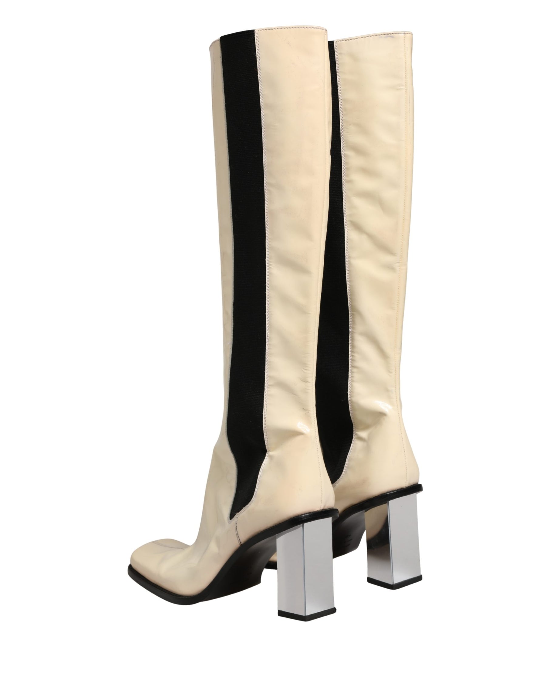 Dolce & Gabbana White Black Leather Knee High Boots Shoes | Regal Royce