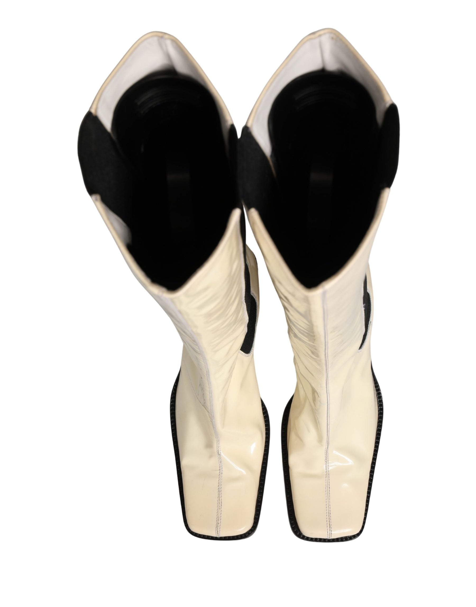 Dolce & Gabbana White Black Leather Knee High Boots Shoes | Regal Royce