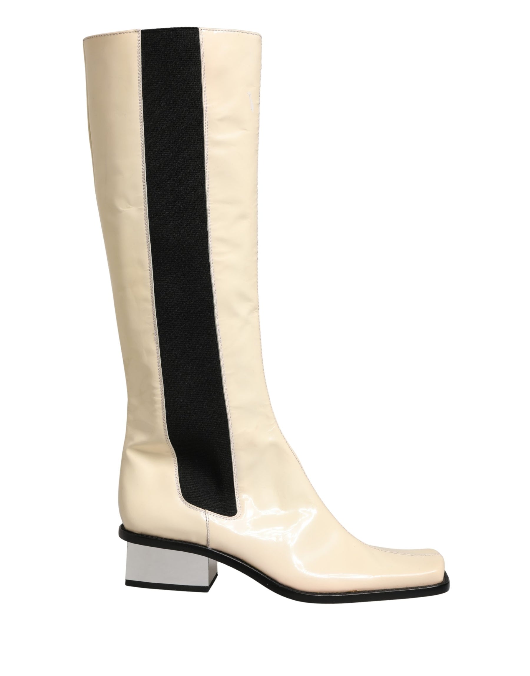 Dolce & Gabbana White Black Leather Knee High Boots Shoes | Regal Royce
