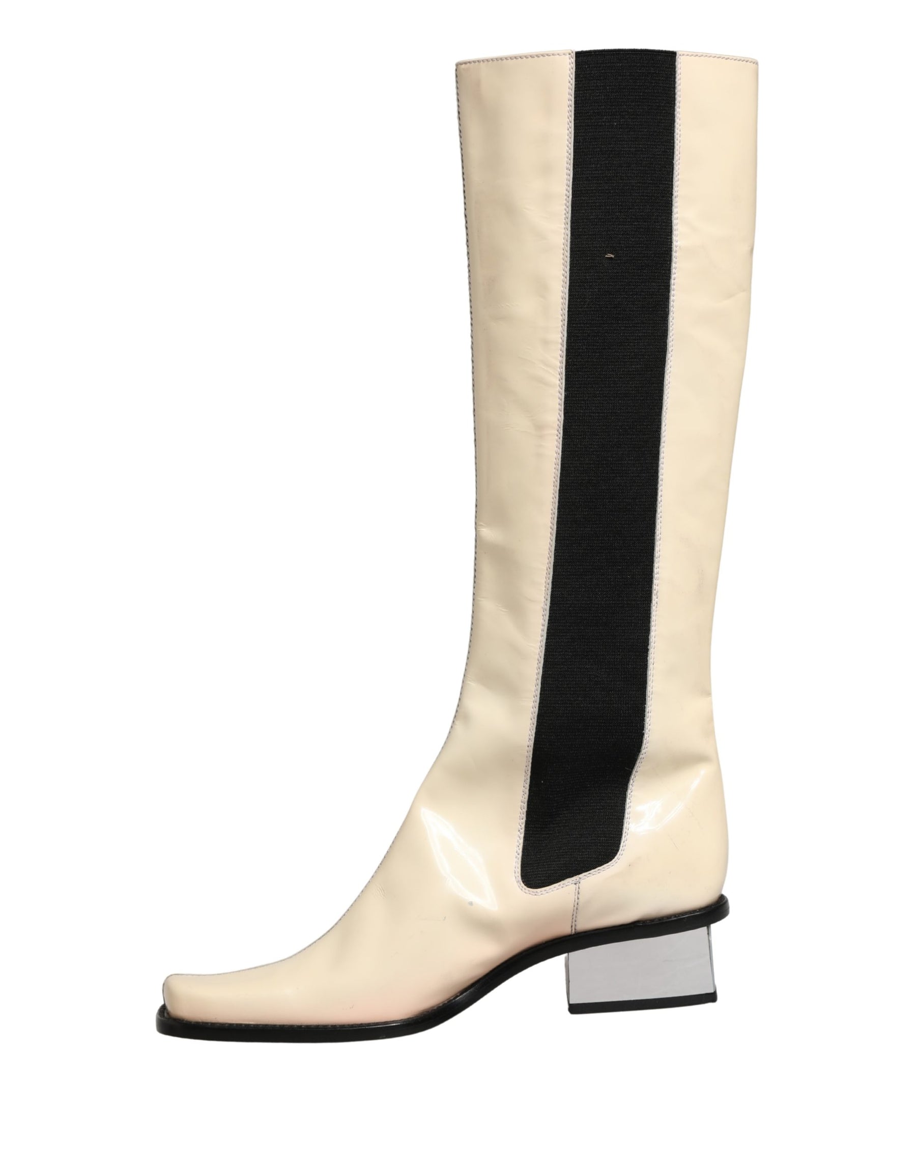 Dolce & Gabbana White Black Leather Knee High Boots Shoes | Regal Royce