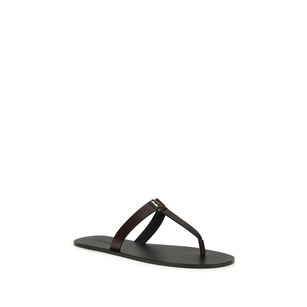 Saint Laurent Brown Calf Leather Bos Taurus Flat Sandals | Regal Royce