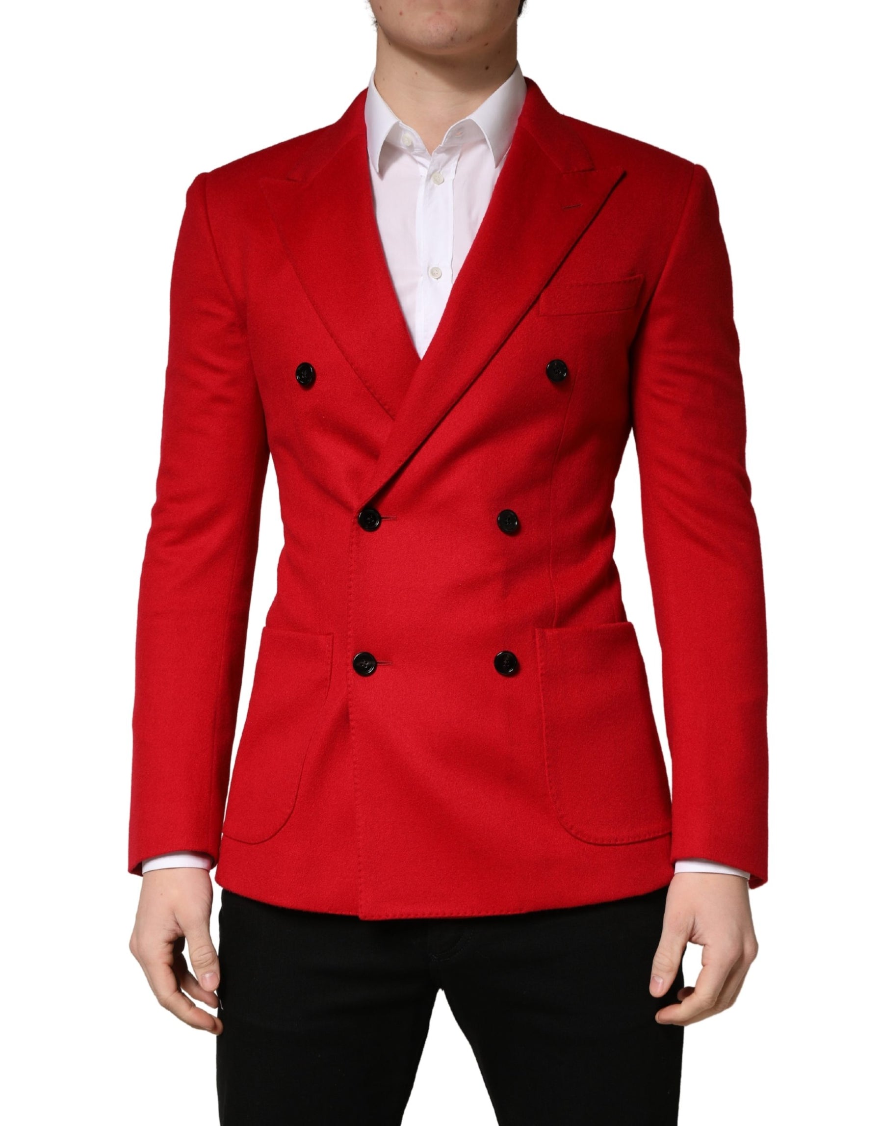 Dolce & Gabbana Red Cashmere Slim Fit Coat Jacket Blazer | Regal Royce