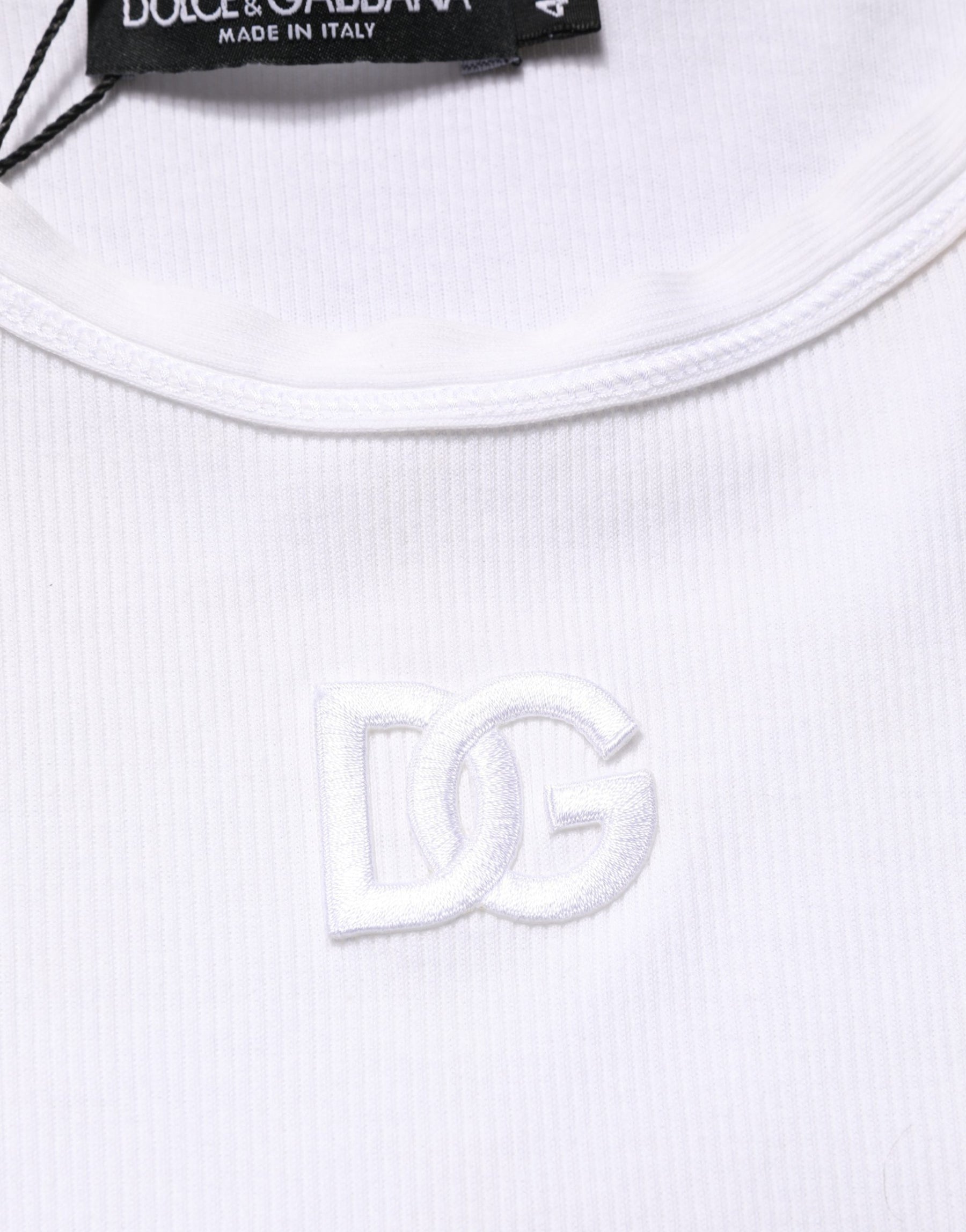 Dolce & Gabbana White Ribbed Cotton Sleeveless Tank  T-shirt | Regal Royce