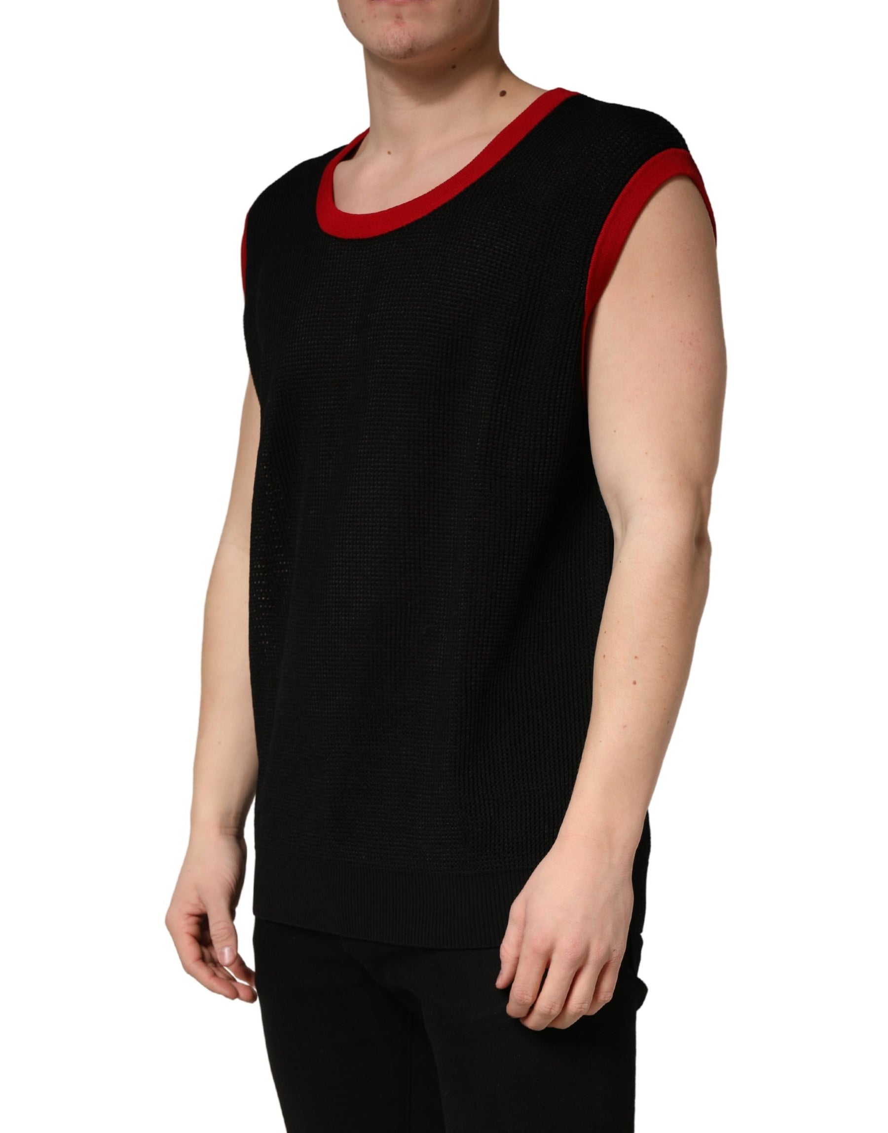 Dolce & Gabbana Black Crew Neck Sleeveless Men Knit Vest T-shirt | Regal Royce