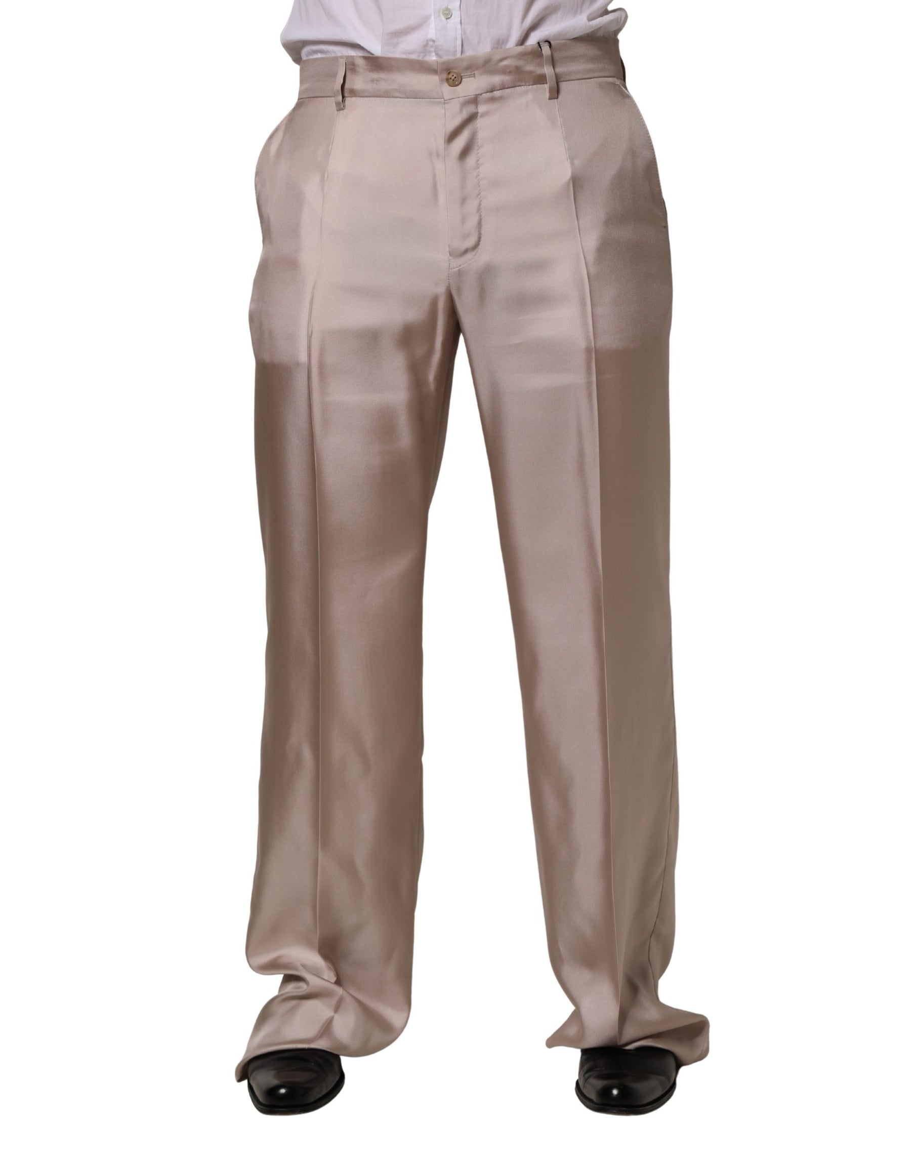 Dolce & Gabbana Beige Silk Straight Formal DressTrouser Pants | Regal Royce