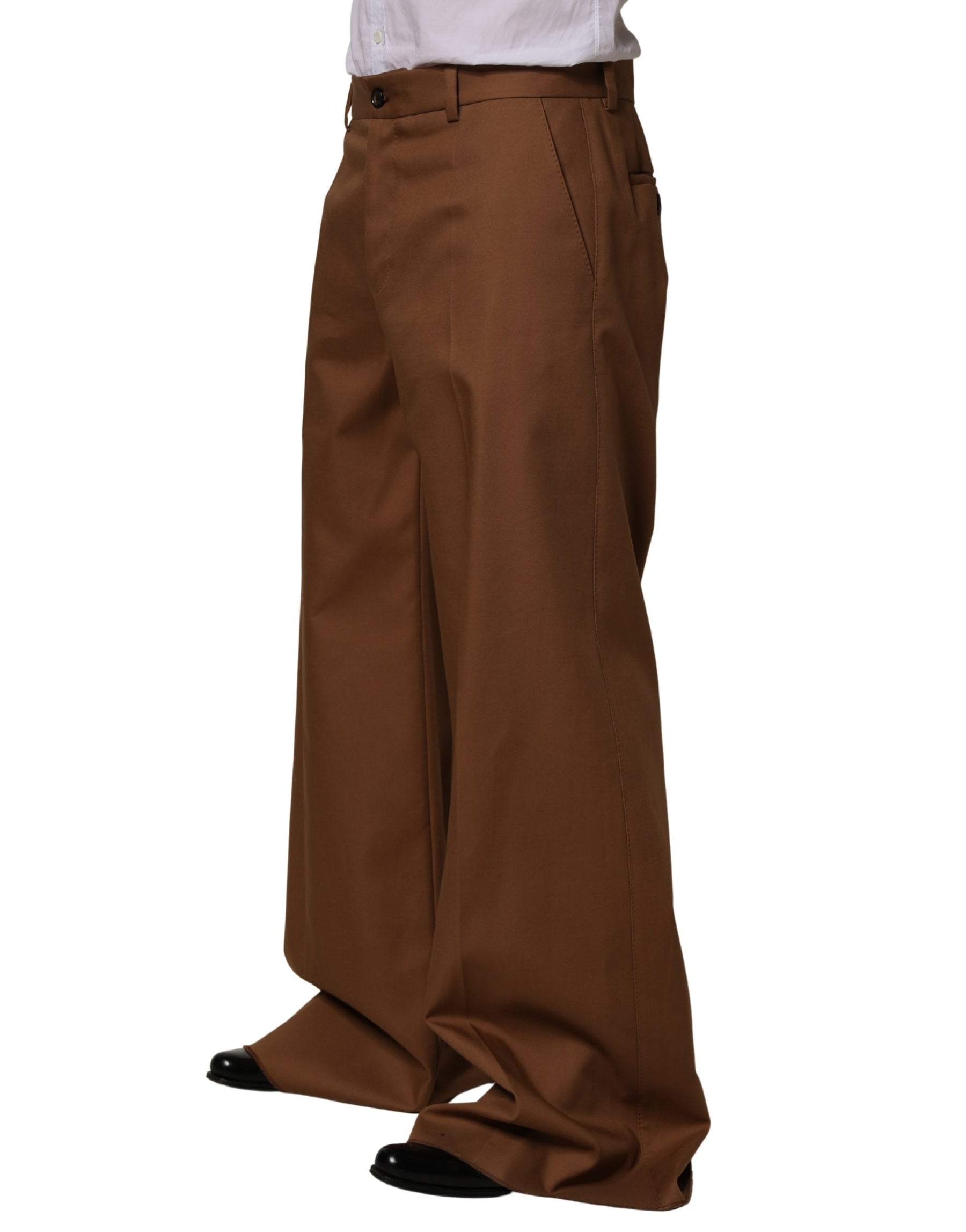 Dolce & Gabbana Brown Cotton Straight Men Dress Trouser Pants | Regal Royce