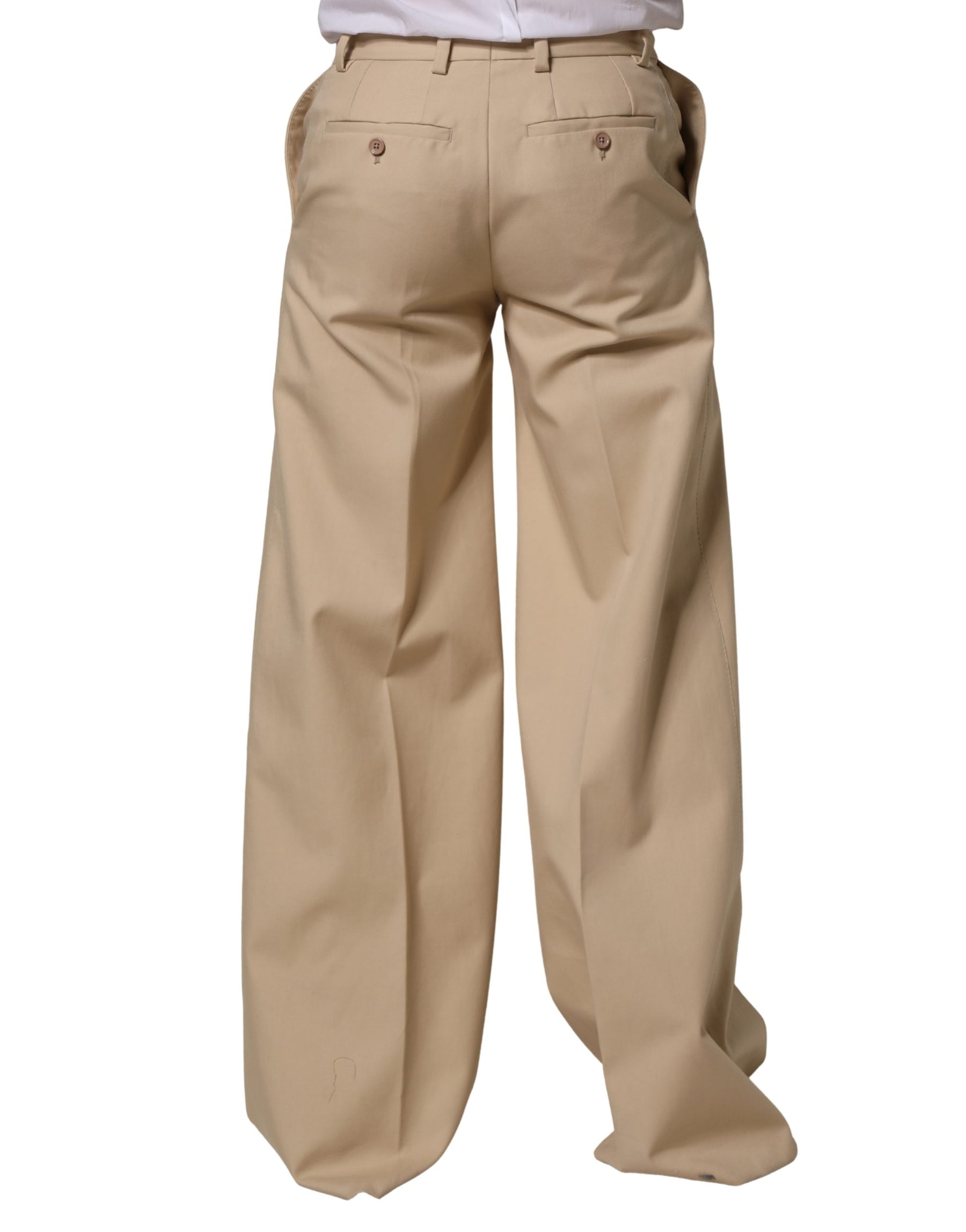 Dolce & Gabbana Beige Cotton Straight Men Dress Trouser Pants | Regal Royce