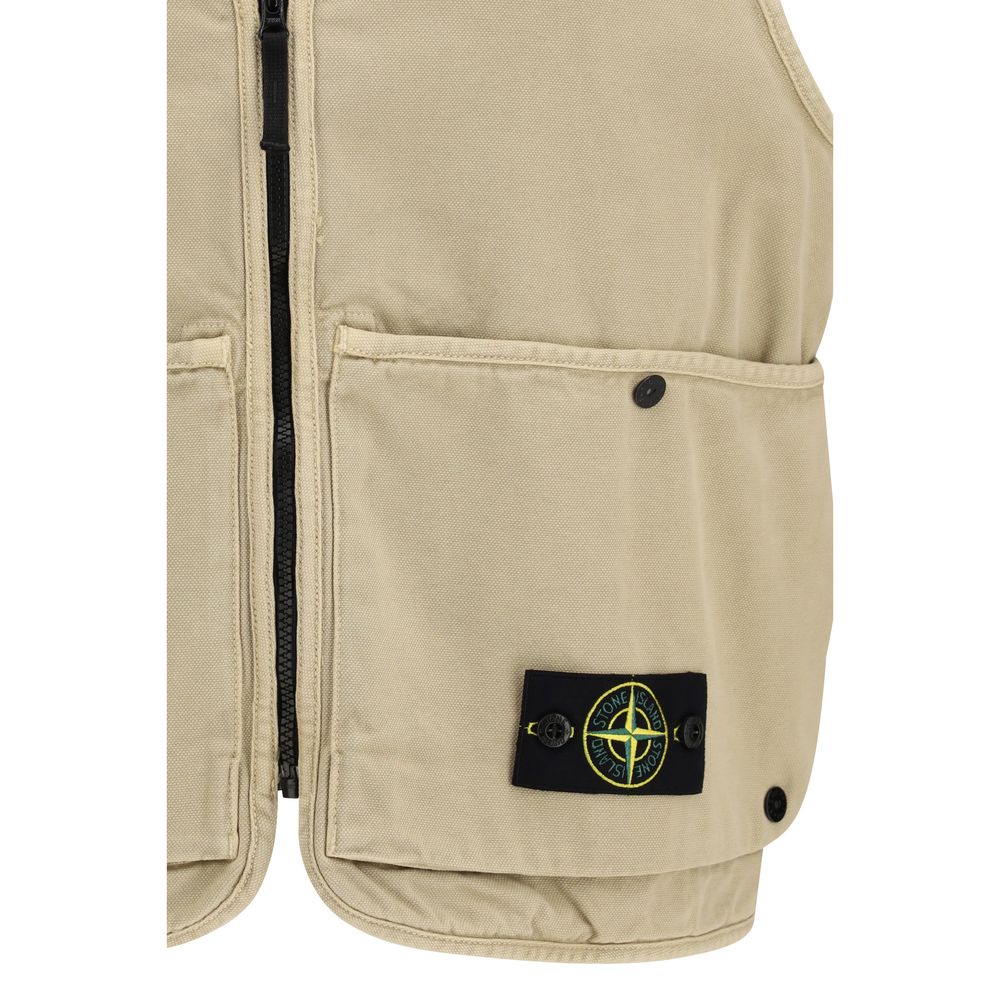 Stone Island Beige Cotton Sleveless Jacket | Regal Royce
