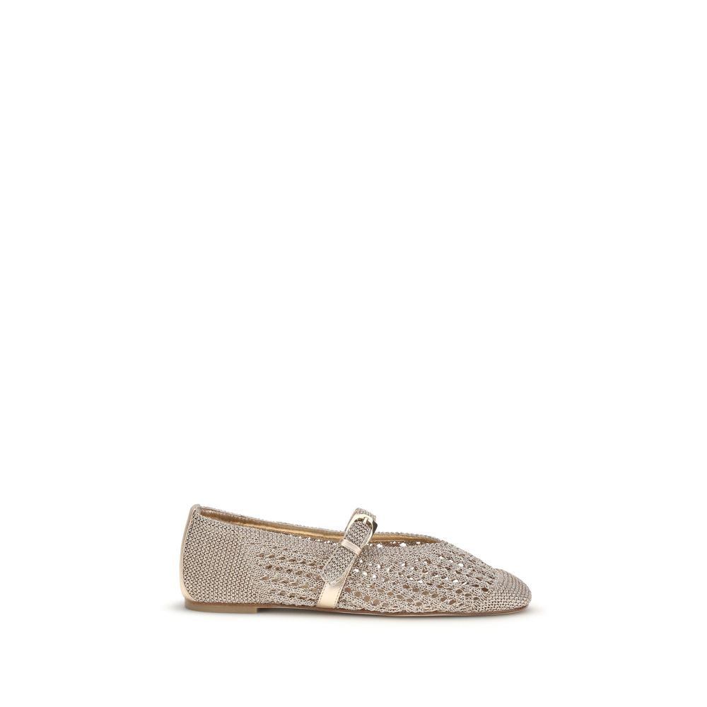 Stuart Weitzman Gold Fabric Ballet Flats | Regal Royce