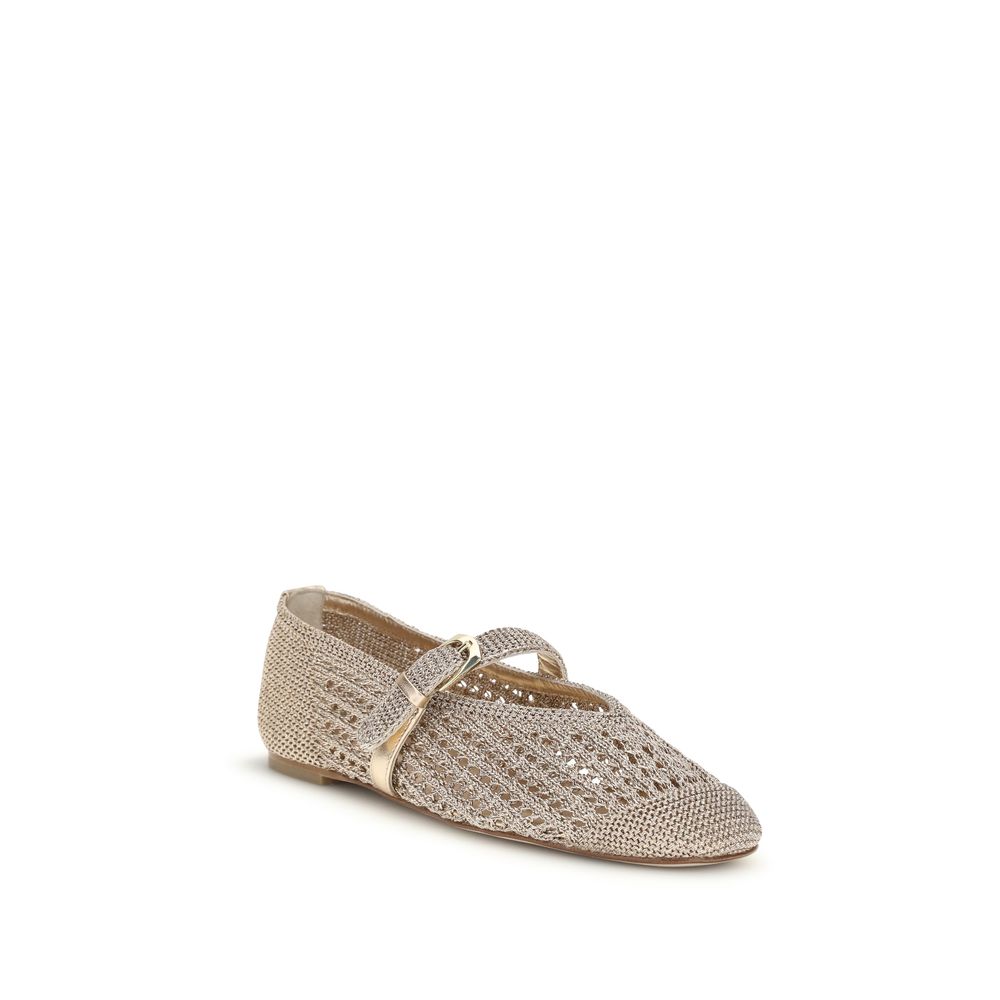 Stuart Weitzman Gold Fabric Ballet Flats | Regal Royce