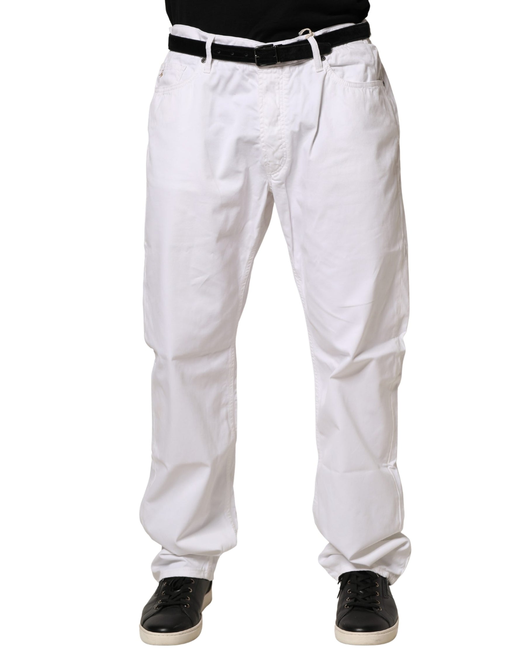 Fay White Cotton Stretch Straight Casual Men Denim Trouser Jeans | Regal Royce