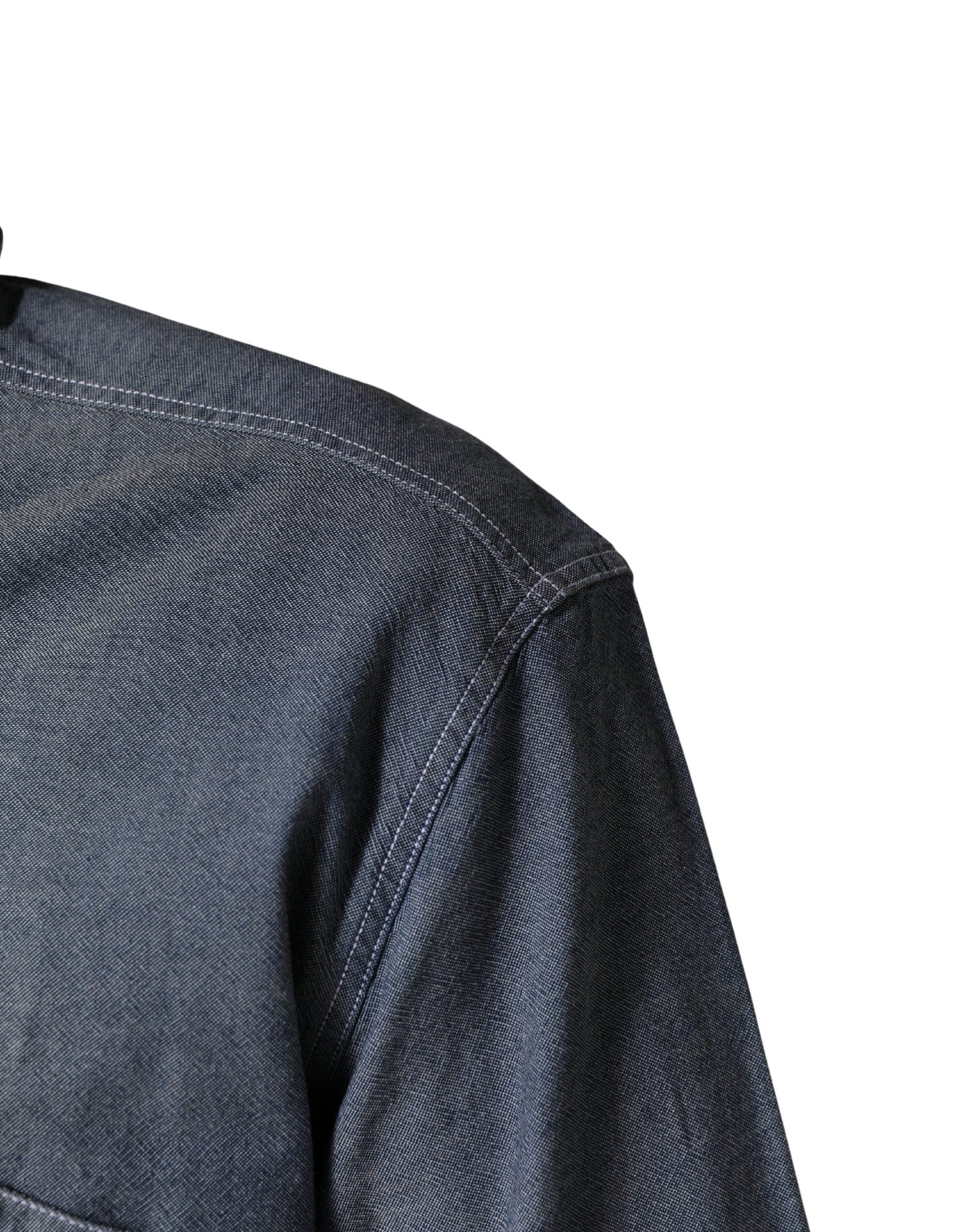 AGLINI Dark Blue Slim Fit Collared Long Sleeve Denim Shirt | Regal Royce