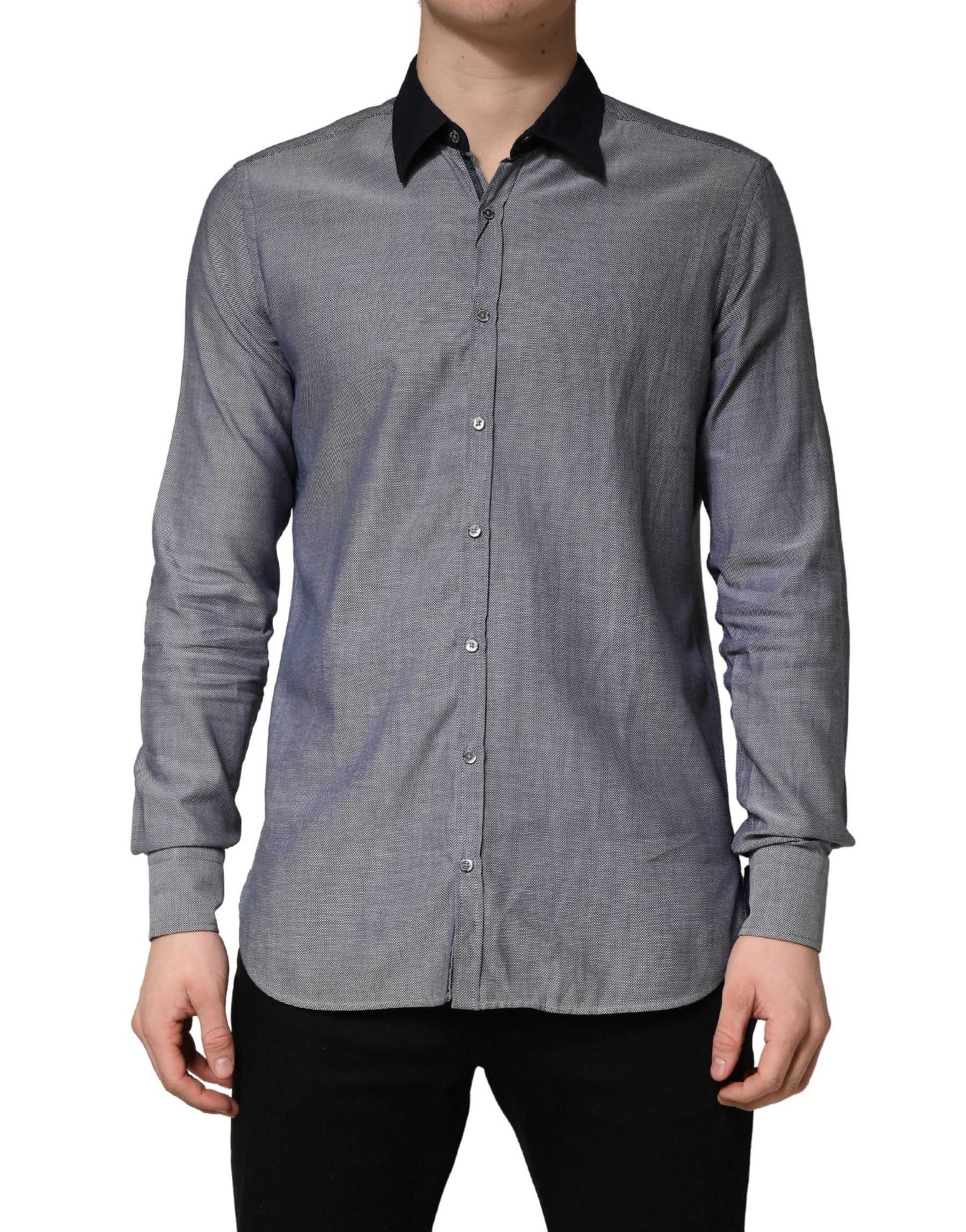 Hamaki-Ho Dark Blue Cotton Long Sleeves Collared Dress Formal Shirt | Regal Royce