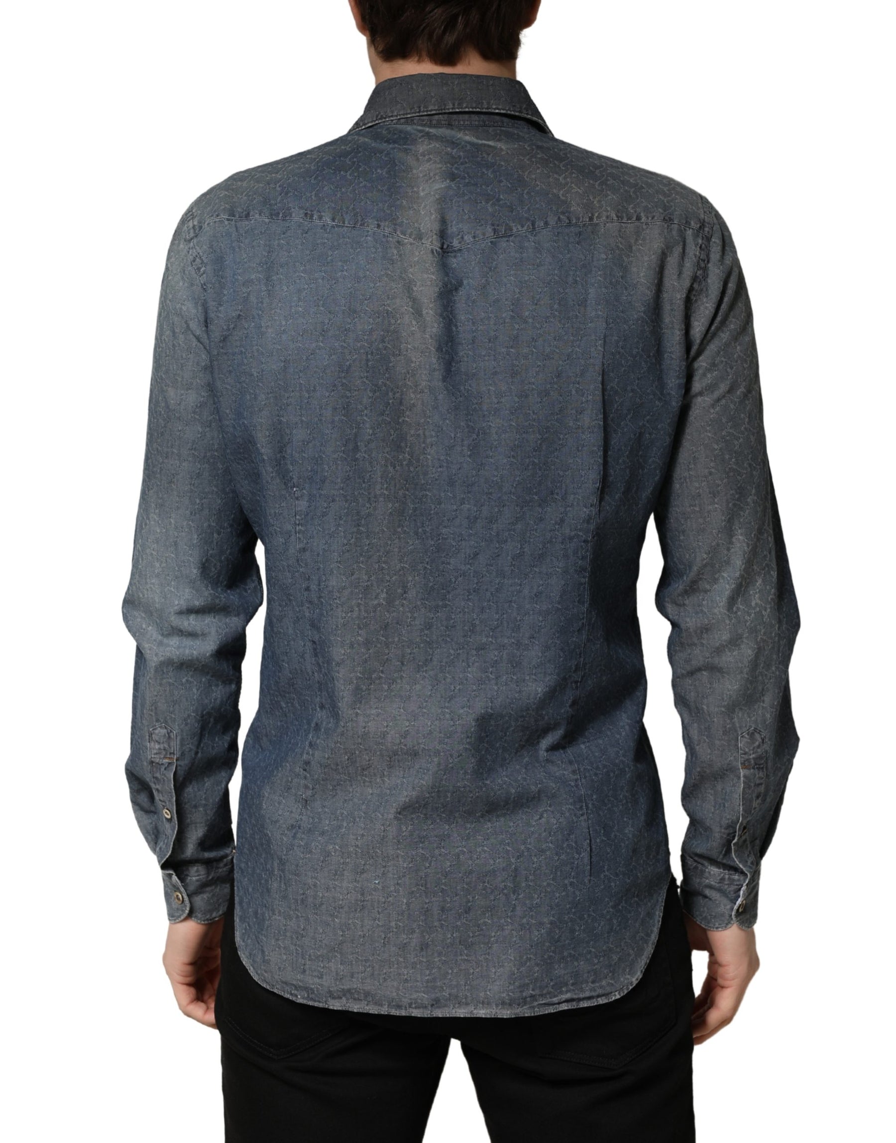 Domenico Tagliente DarkBlue Long Sleeve Collared Denim Shirt | Regal Royce