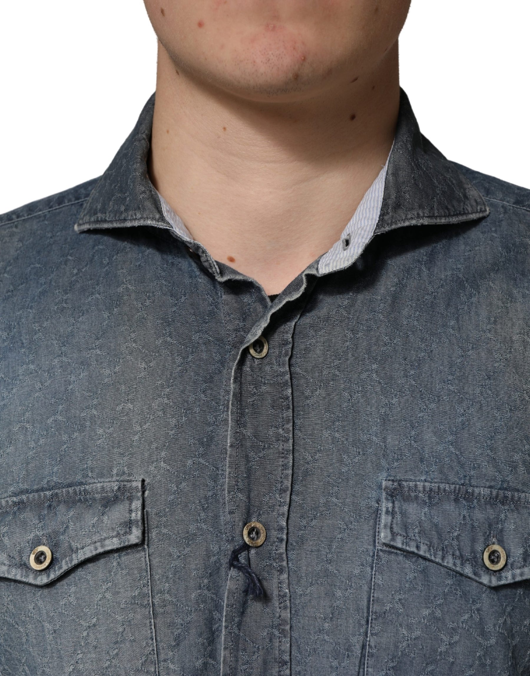 Domenico Tagliente DarkBlue Long Sleeve Collared Denim Shirt | Regal Royce
