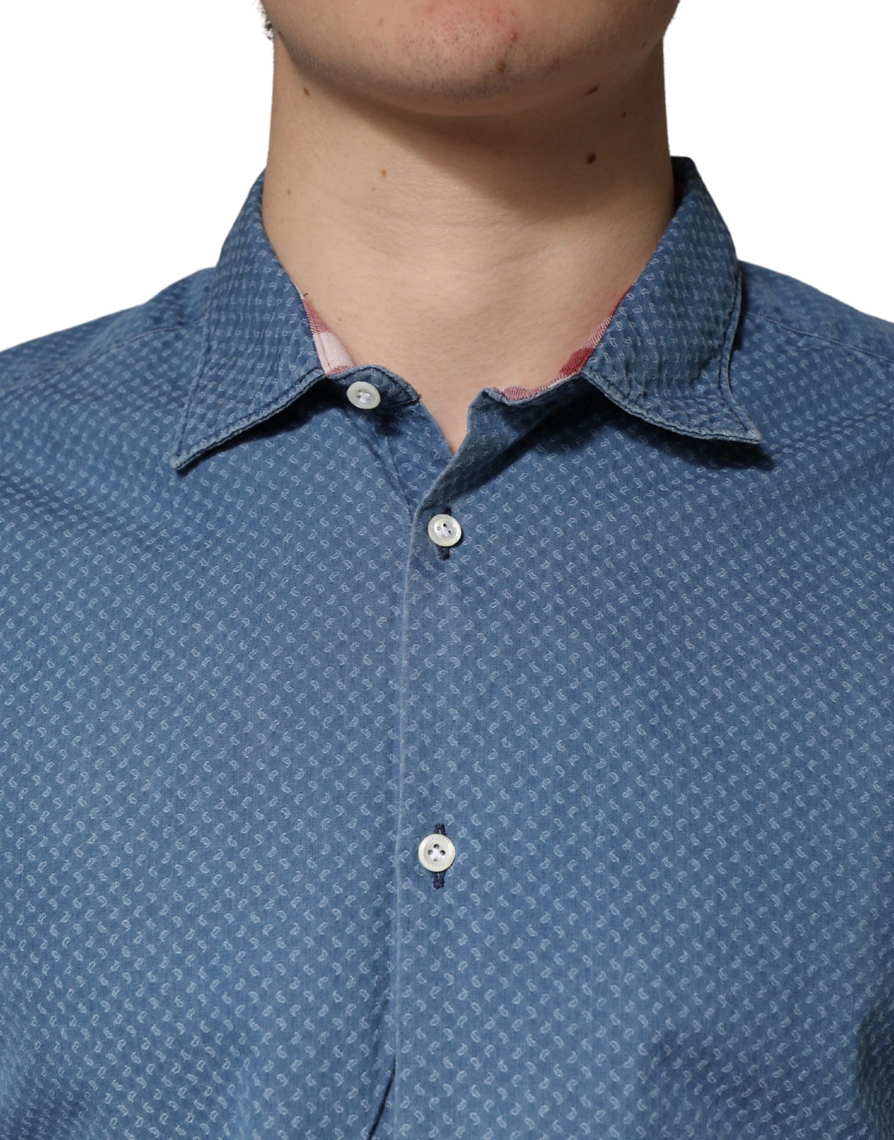 AGLINI Blue Cotton Slim Fit Collared LongSleeve Casual Shirt | Regal Royce