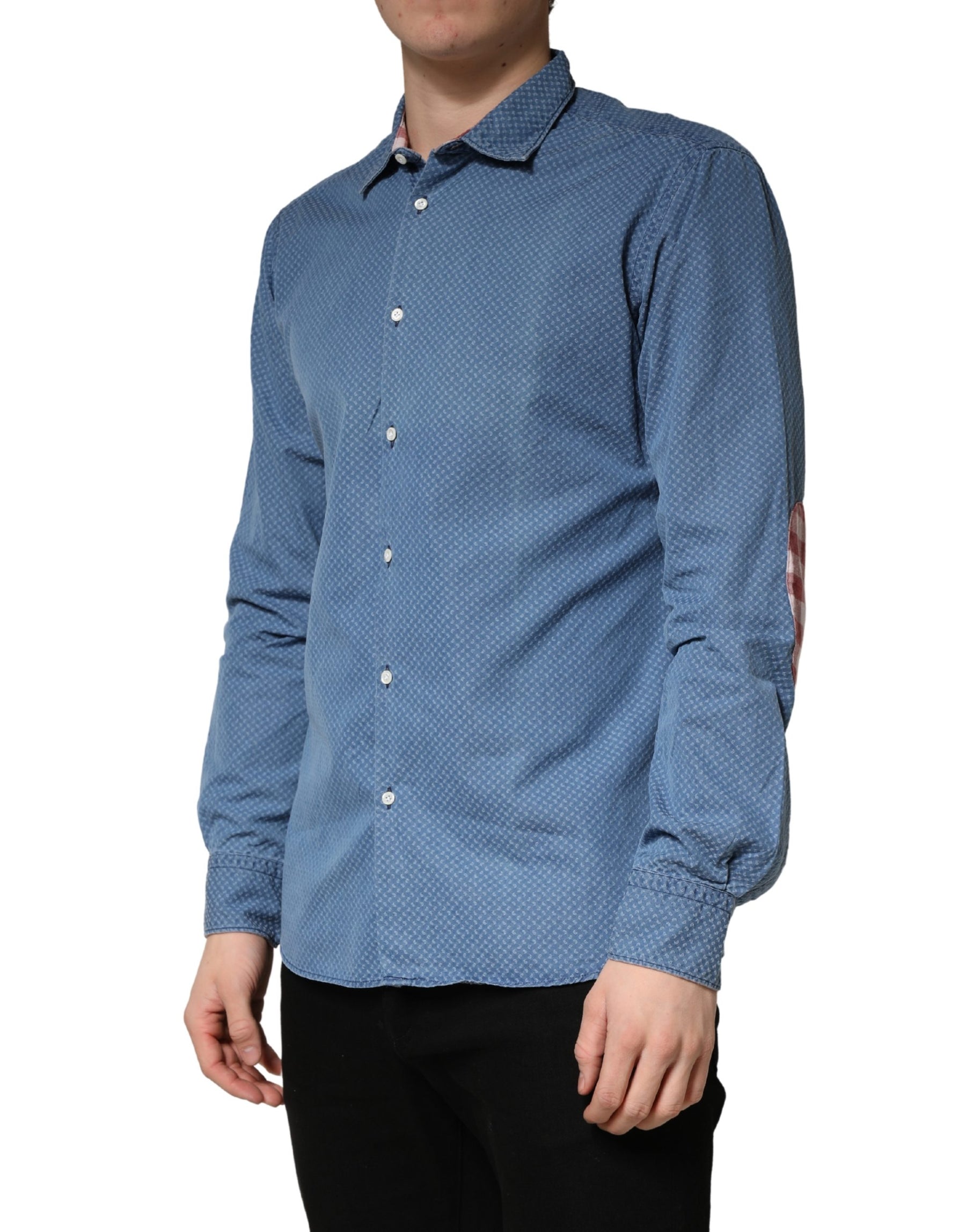 AGLINI Blue Cotton Slim Fit Collared LongSleeve Casual Shirt | Regal Royce