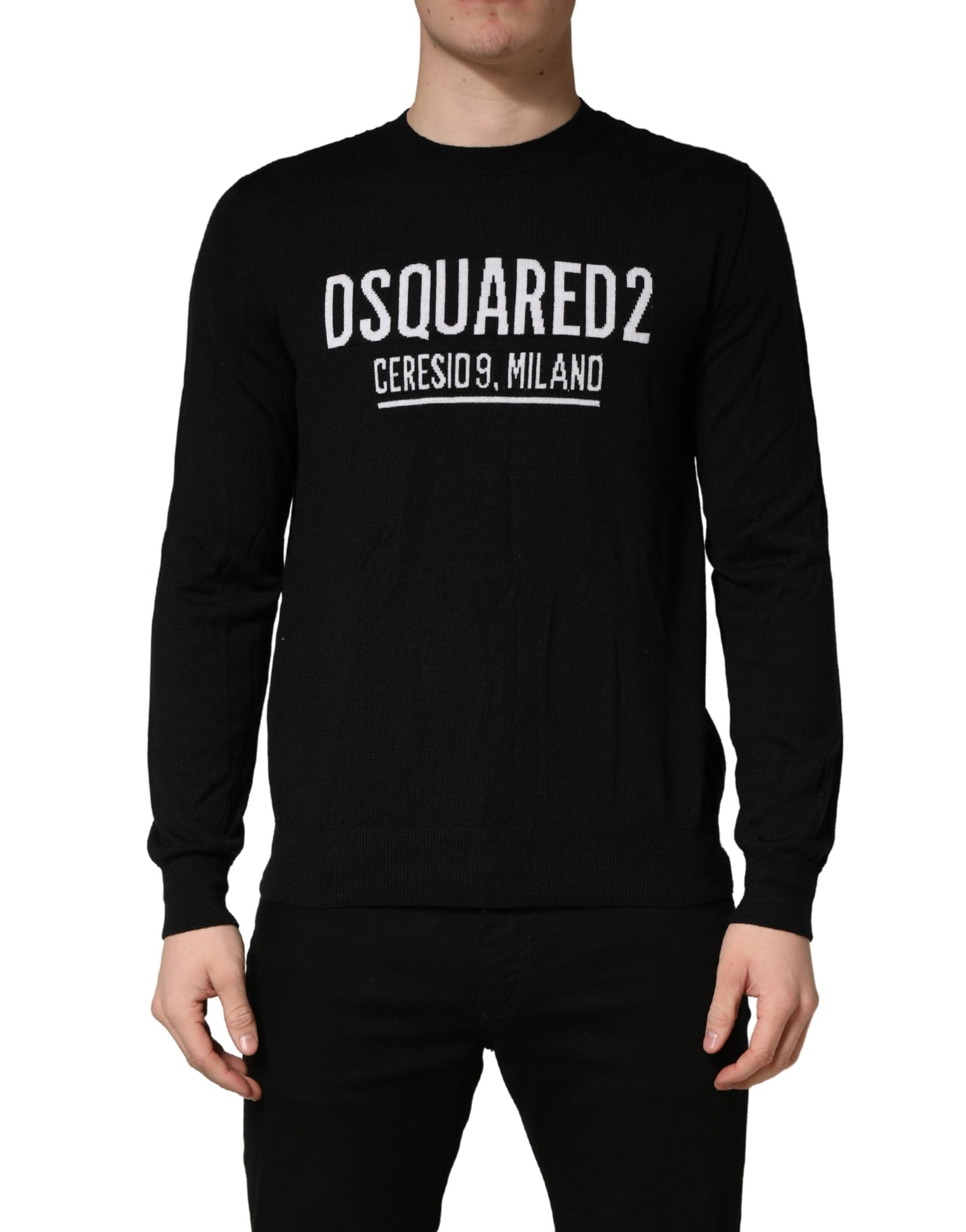 Dsquared² Black Logo Knitted Crew Neck Men Pullover Sweater | Regal Royce