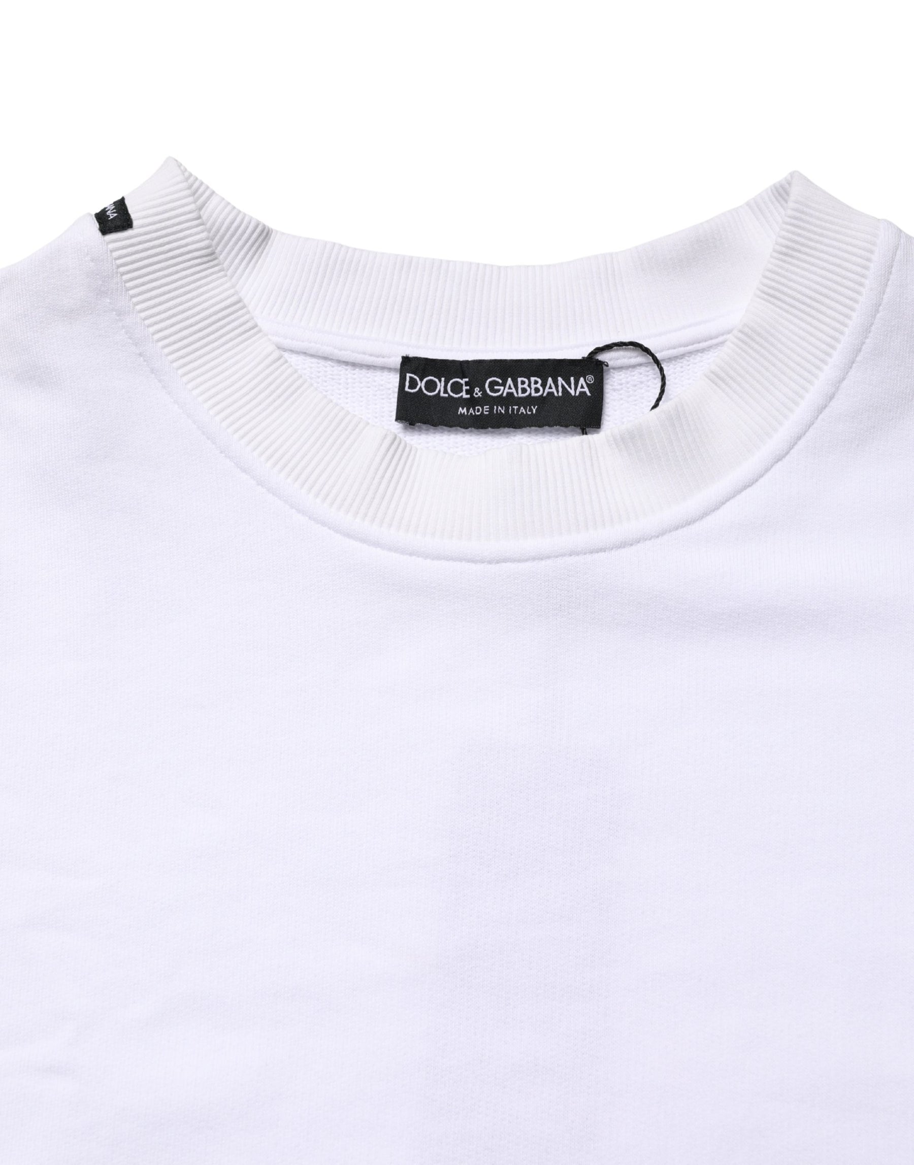Dolce & Gabbana White Cotton Crew Neck Sweatshirt Sweater | Regal Royce