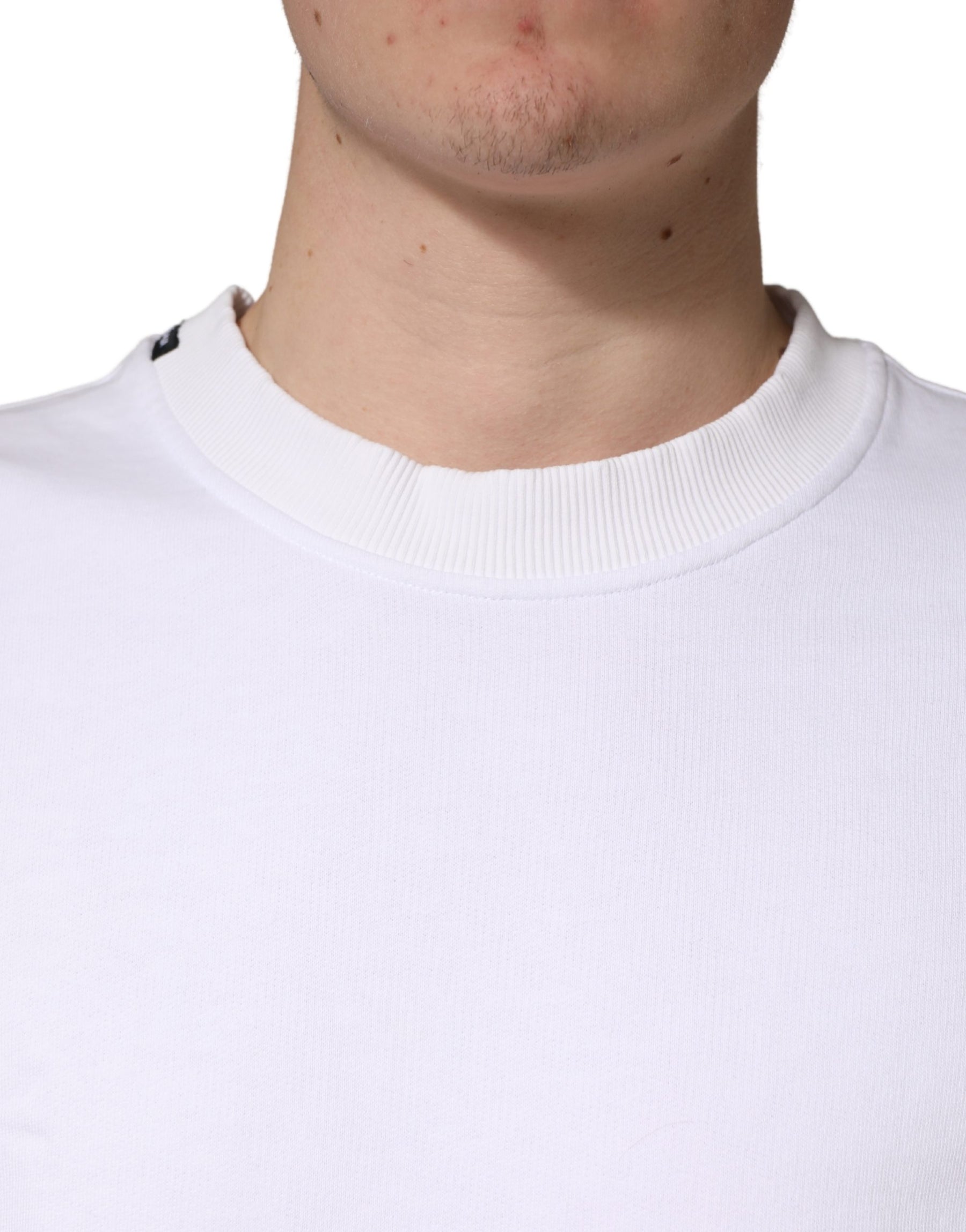 Dolce & Gabbana White Cotton Crew Neck Sweatshirt Sweater | Regal Royce