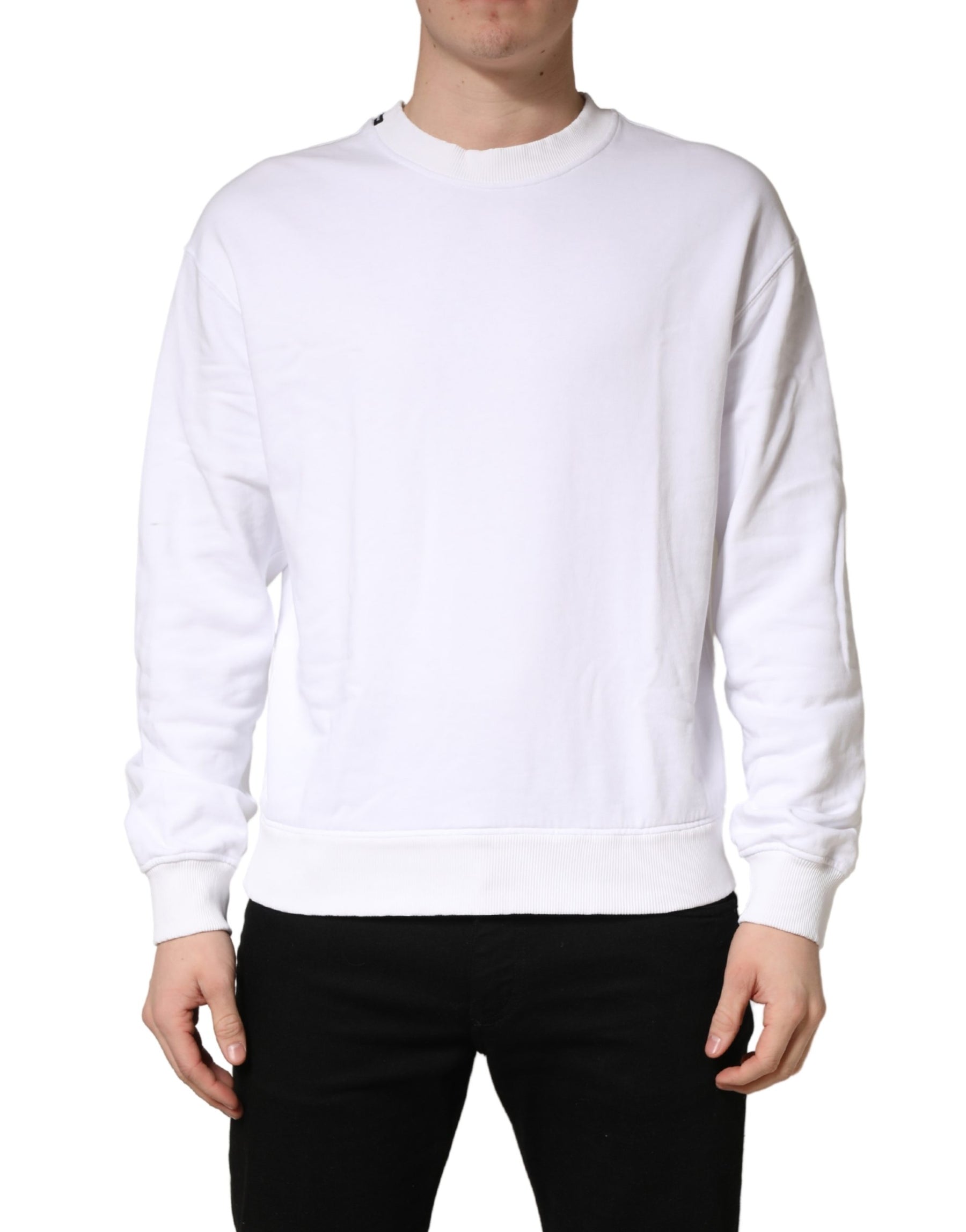 Dolce & Gabbana White Cotton Crew Neck Sweatshirt Sweater | Regal Royce