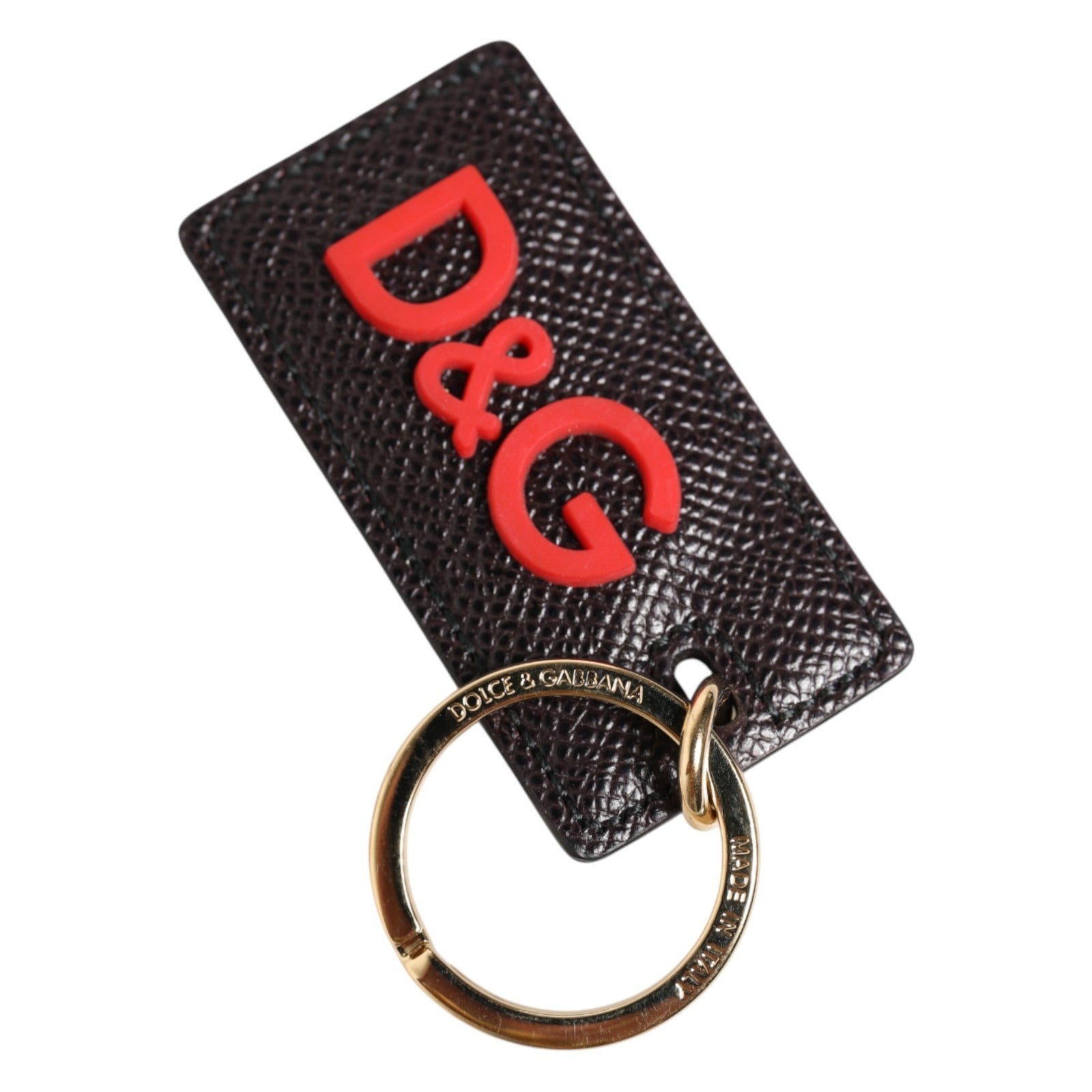 Dolce & Gabbana Black Calf Leather Logo Metal Ring Men Keychain Keyring | Regal Royce